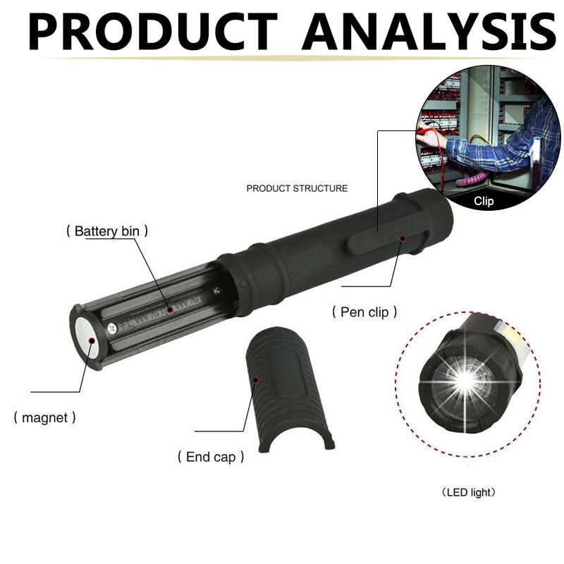 Bright 5000LM COB LED Flashlight Pen Light Torch With Magnetic Base use 3*AAA