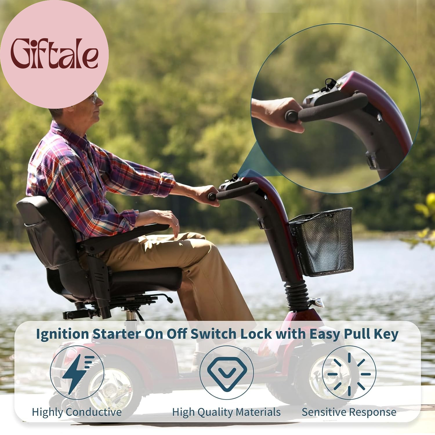 Ignition Switch with Key, Replacement Mobility Scooter Spare Start On/Off Igniti