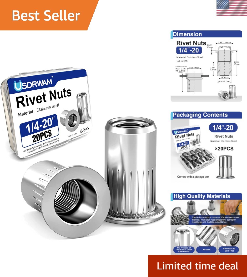 20-Piece 304 Stainless Steel Rivet Nut Set with 1/4-20 Thread for Durability