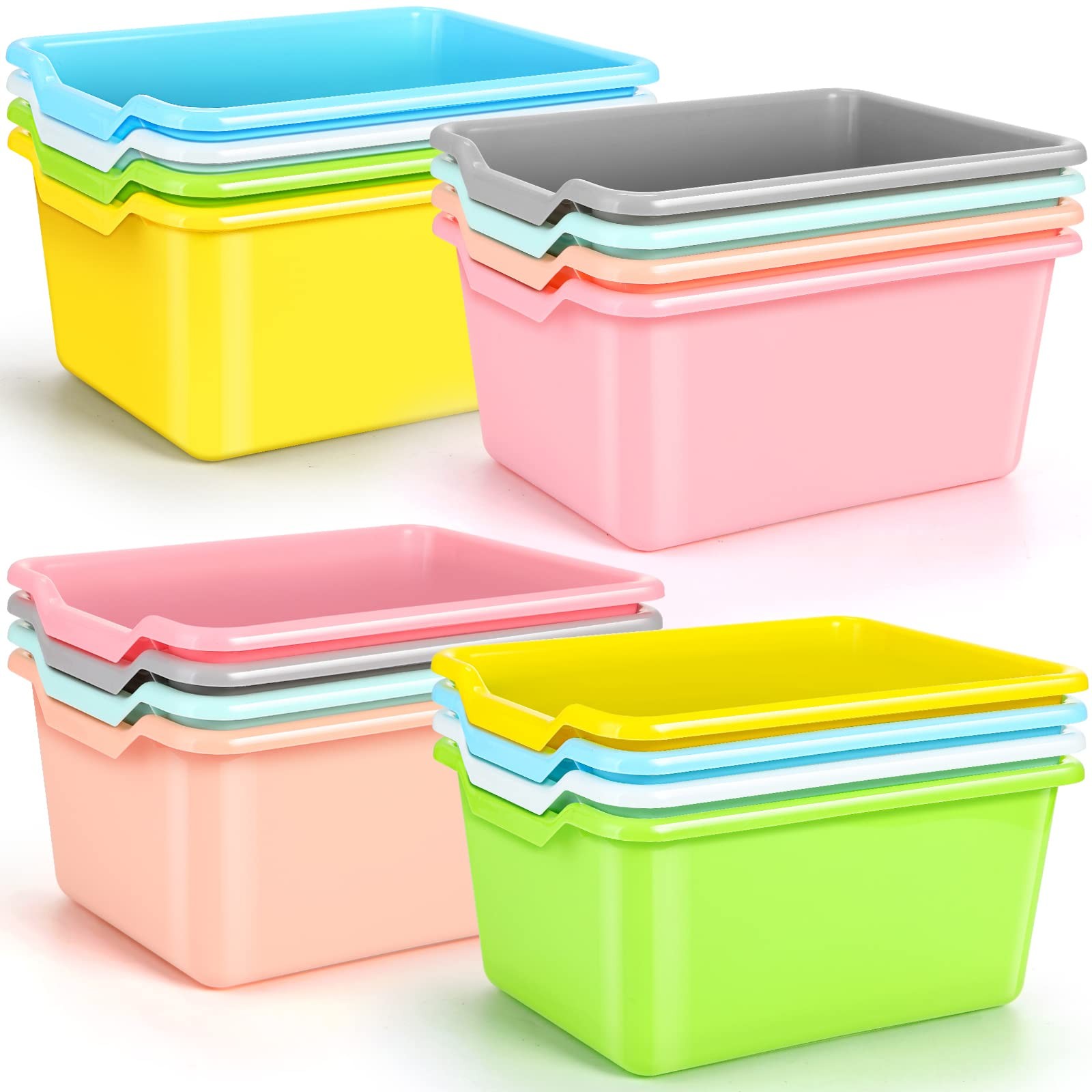16 Pcs Plastic Book Bins for Classroom Library Cubby Bins Scoop Front Stackab...