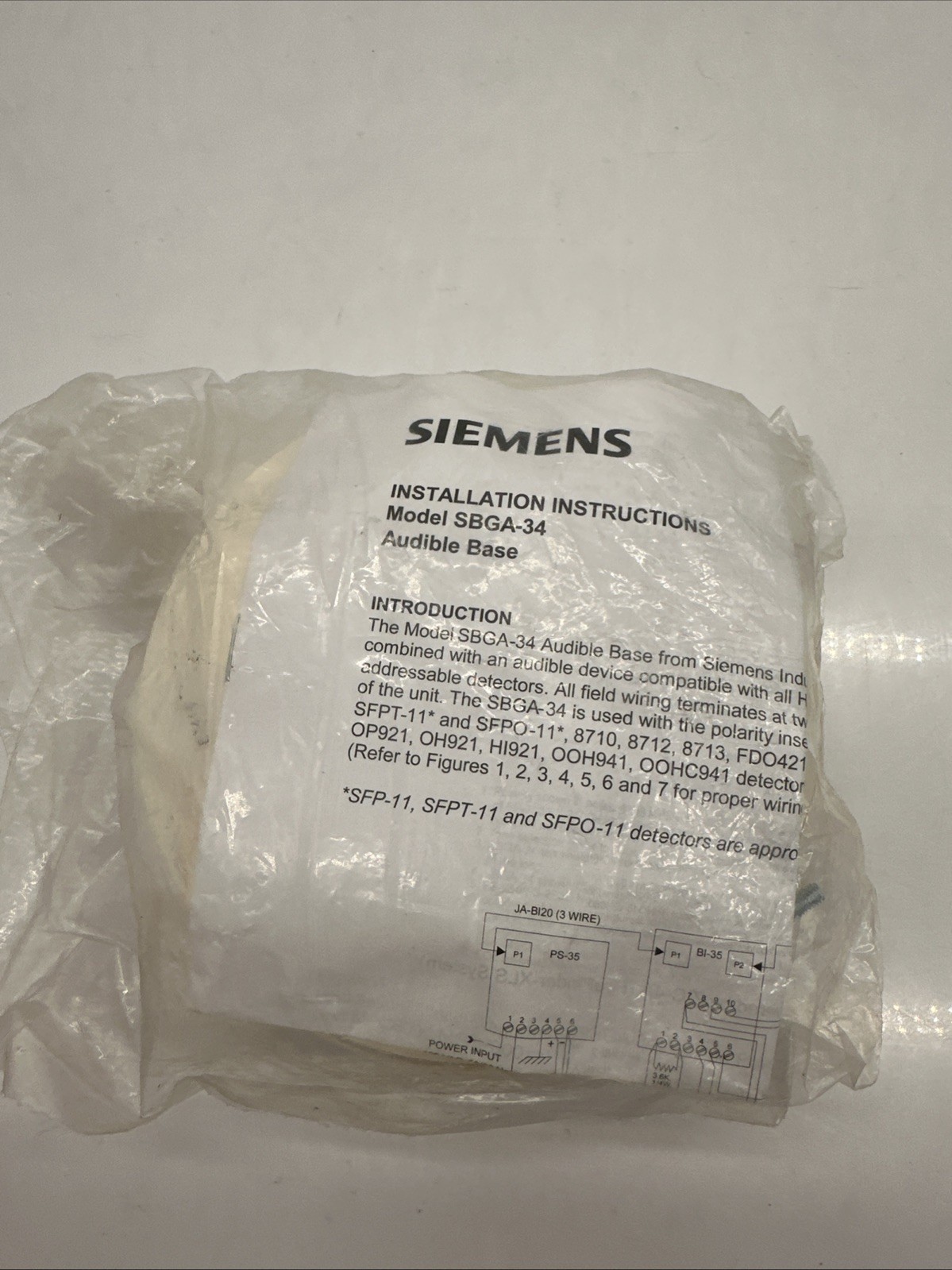 SIEMENS SBGA-34 AUDIBLE BASE FIRE SAFETY NEW