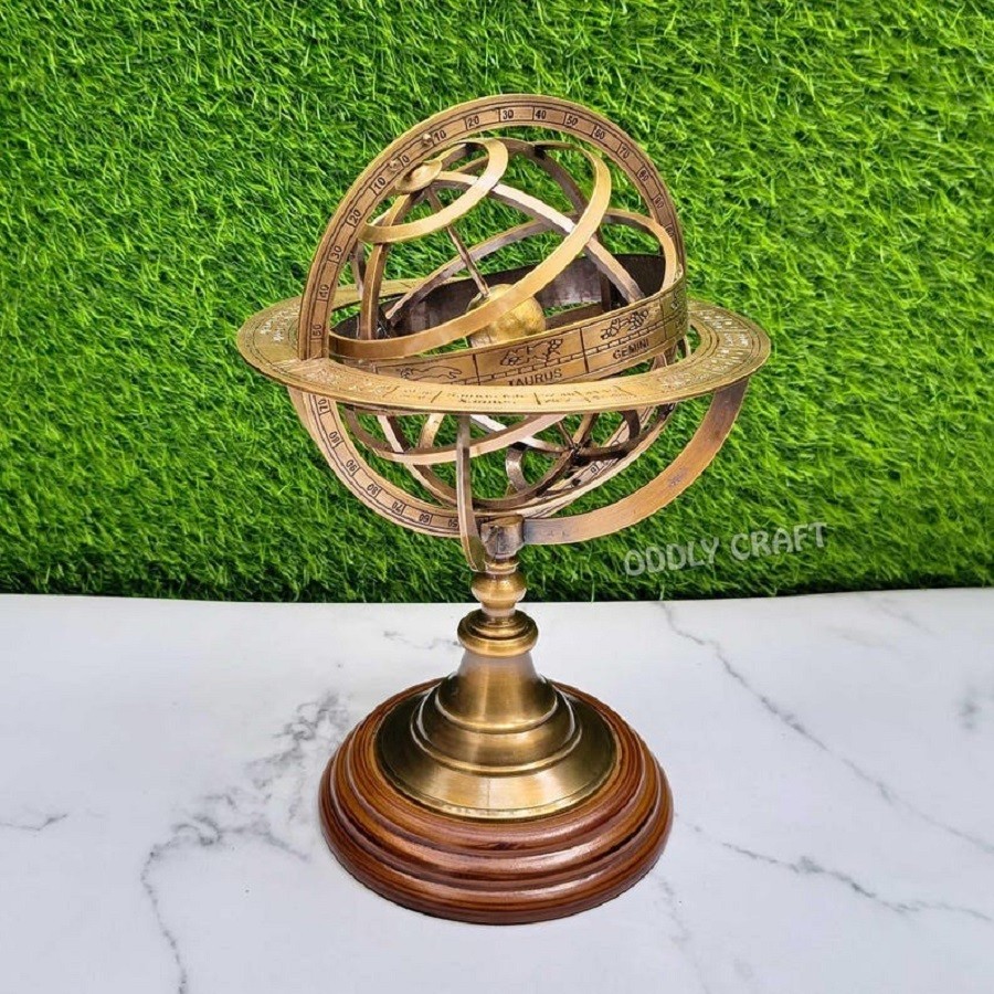Vintage Brass Armillary Globe 12" Celestial Sphere Showpiece Desk Office Decor