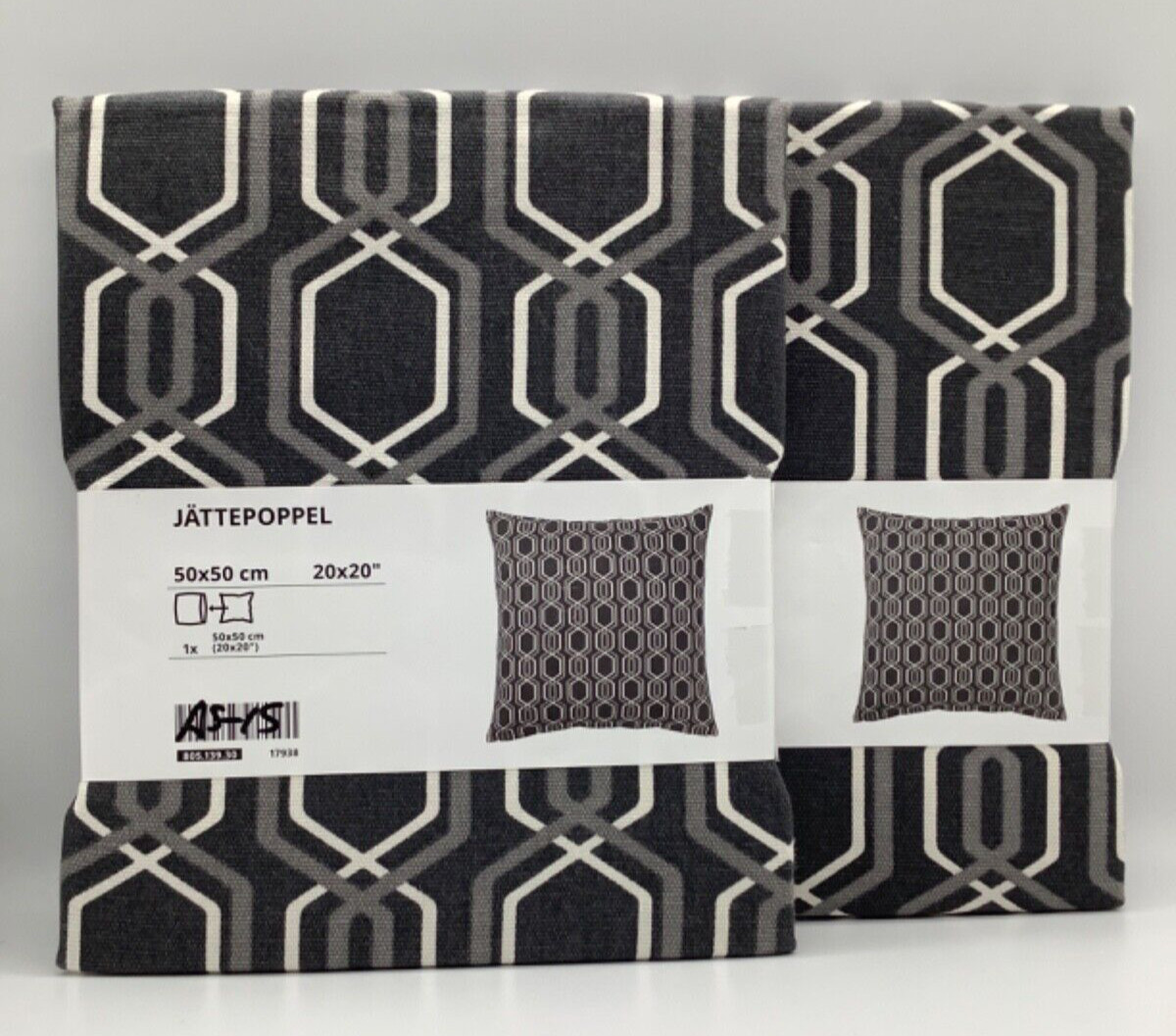 Set of 2 - IKEA JATTEPOPPEL JÄTTEPOPPEL 20x20" Cushion Cover Dark Gray/white