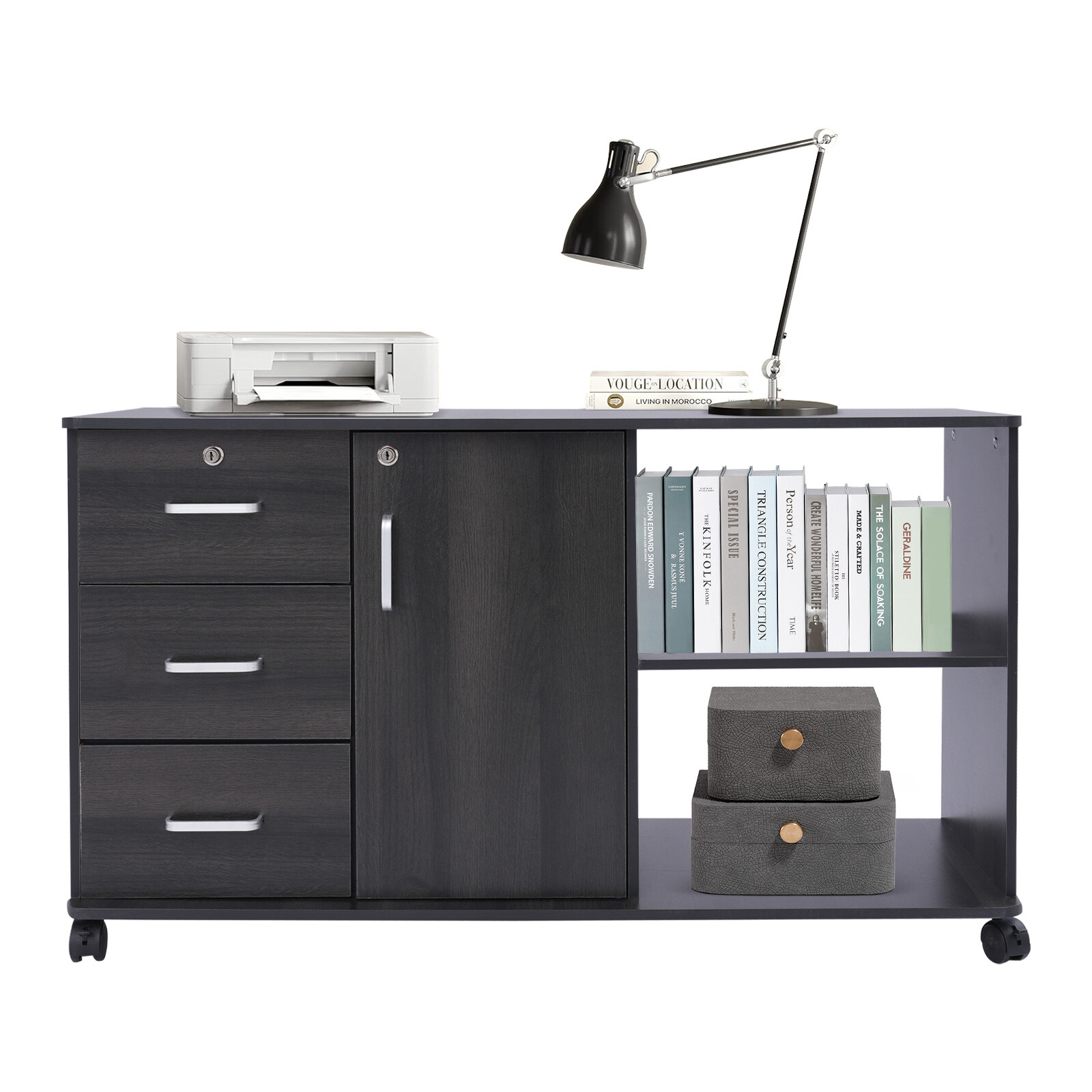 3 Drawers 2 Compartments Mobile File Cabinet Locking File Cabinet MDF 1 Cabinet
