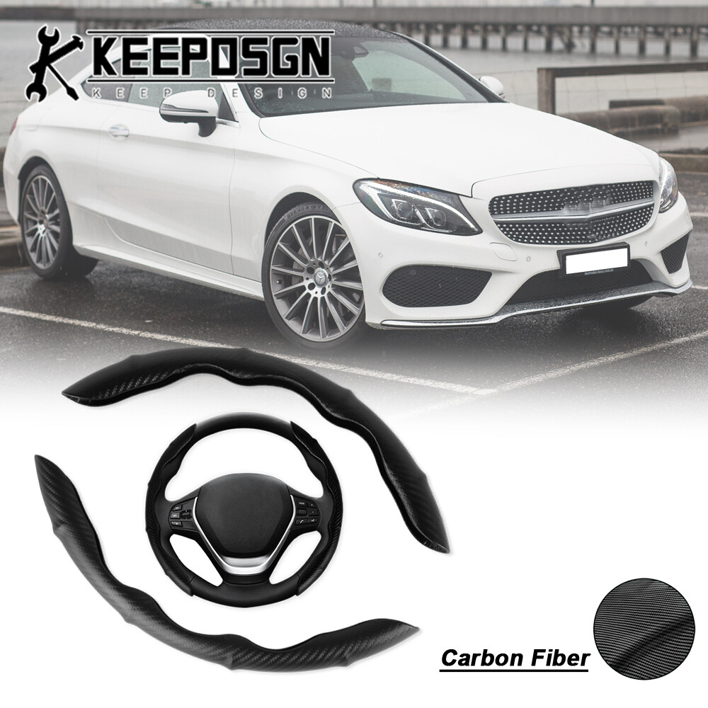 15'' Carbon Fiber Car Steering Wheel Cover Leather for Mercedes Benz C300 E350