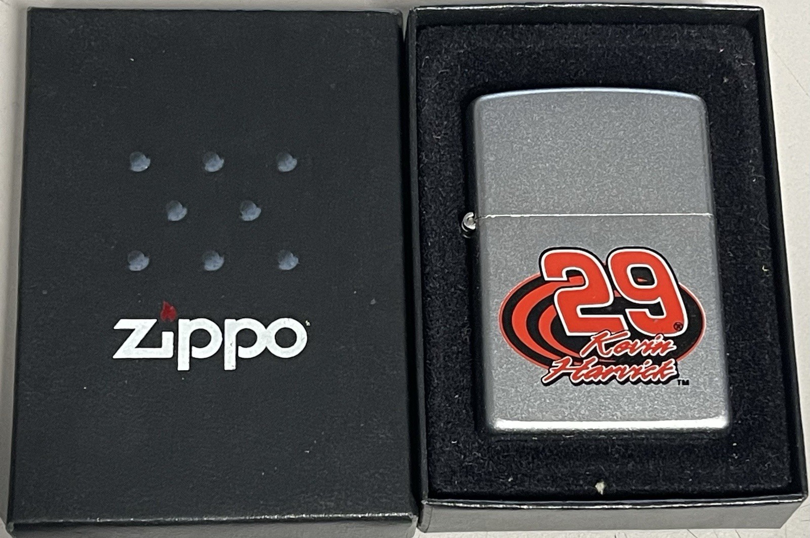 ZIPPO 2004 #29 KEVIN HARVICK SWOOSH SATIN CHROME LIGHTER UNFIRED IN BOX A573