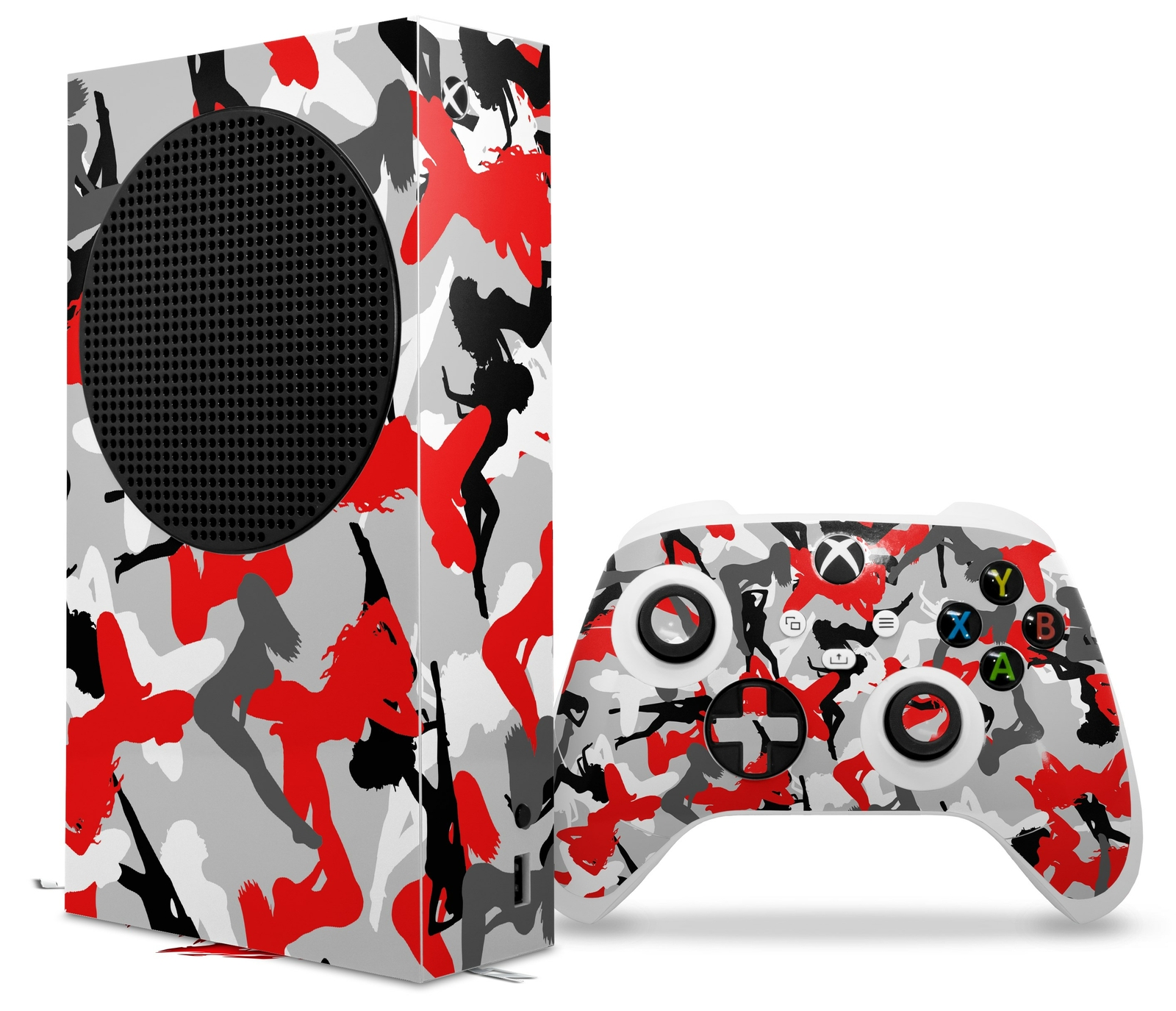 Skins XBOX Series S Console Controller Sexy Girl Silhouette Camo Red