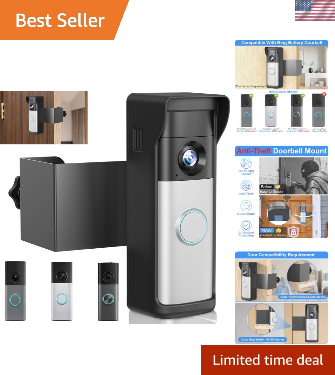 Durable Ring Doorbell Mount with Rain Cover - Anti-Theft & Easy to Install