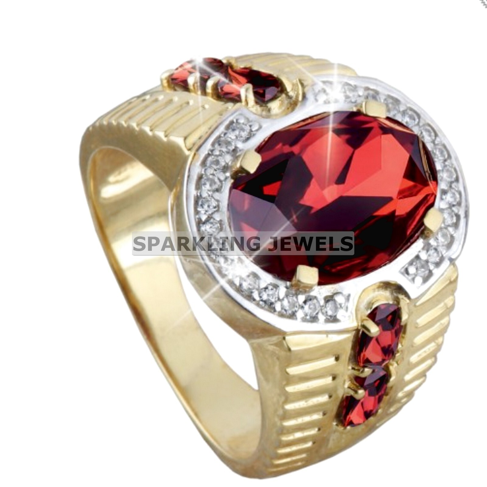 Flawless Garnet Oval Cut With 14K Solid  Gold  Ring For Men #C198