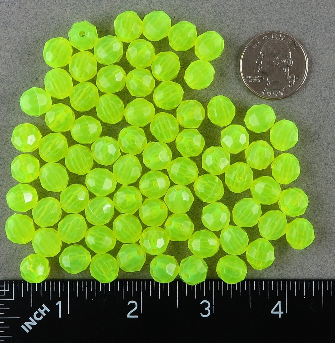 10mm Faceted Translucent Hazy Chartreuse Beads 100 Pack USA Fishing Tackle