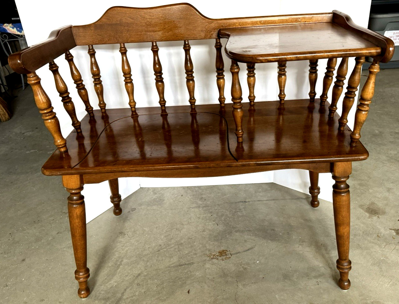 Vintage Nice Ethan Allen Gossip Bench Telephone Table Solid Maple Wood Colonial