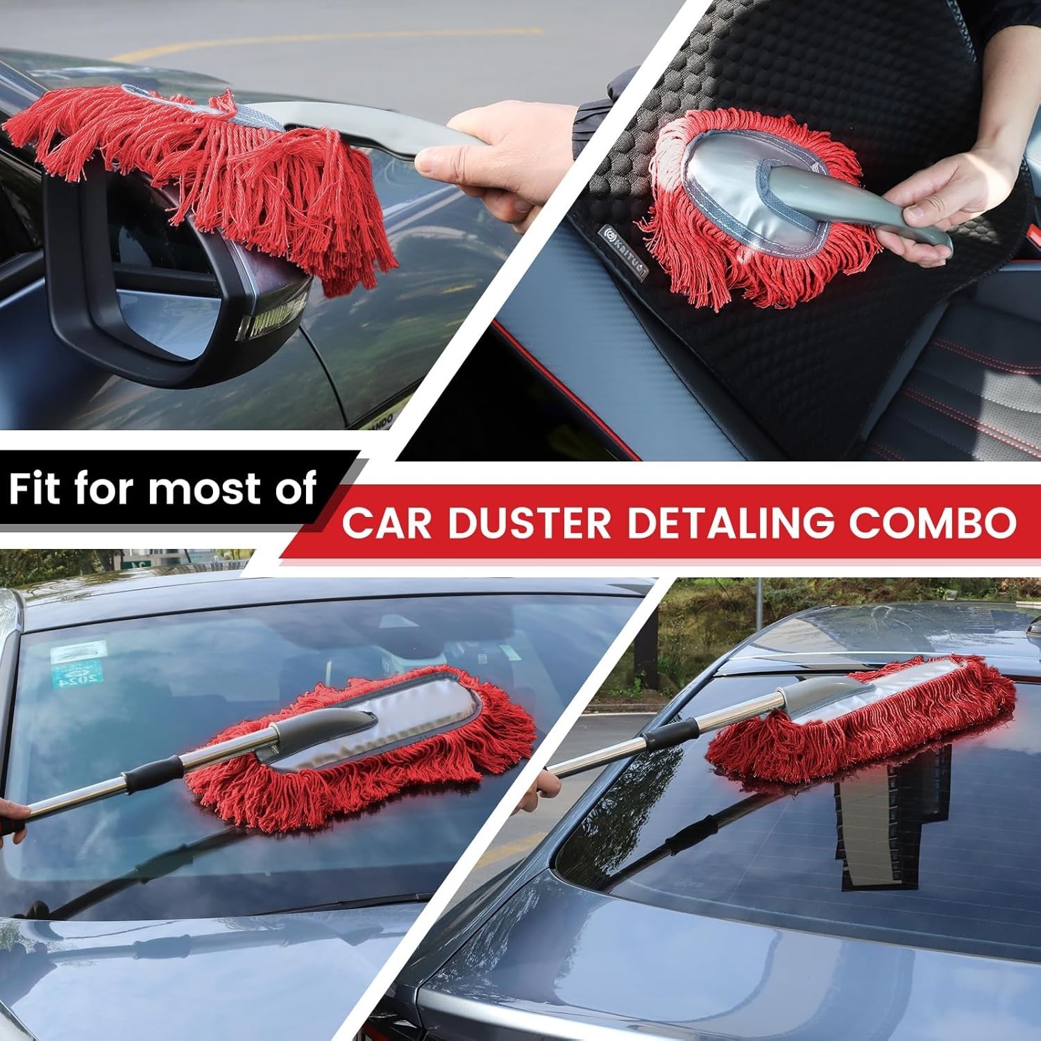 2 Pack Large Car Duster Exterior Scratch Free with Extendable Handle and Car ...