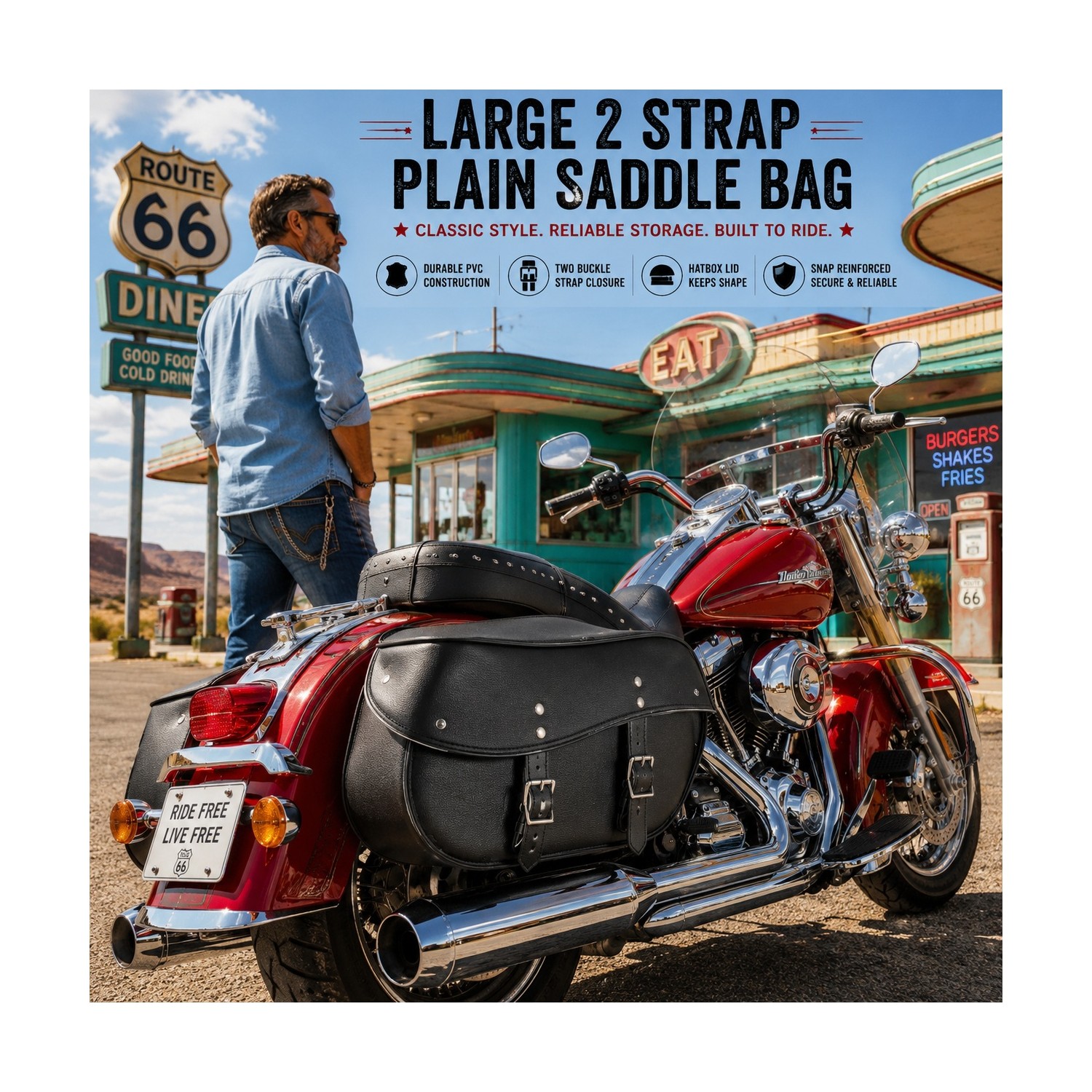 Large Motorcycle Saddlebags Plain Throw Over Bags Hatbox Lid 18x11x6.5 PVC