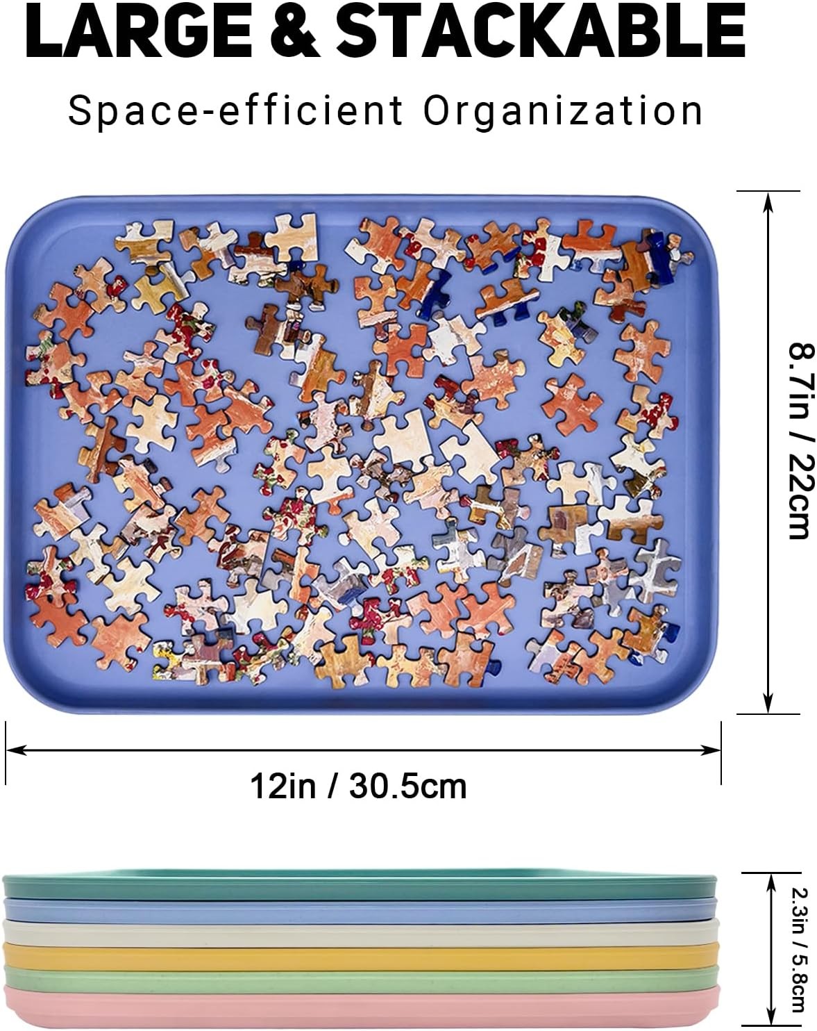 Stackable Puzzle Sorting Trays - 6-Pack, 12"x8.7" for 1000/1500/2000 Pieces
