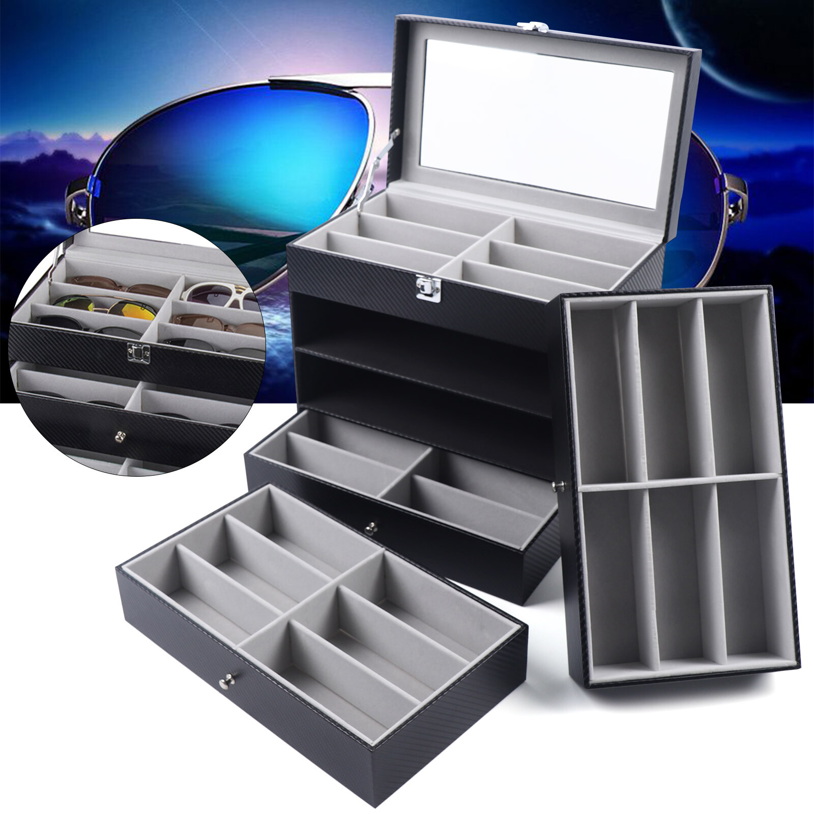24 Slots Glasses Display Storage Box Organizer 4Layer Sunglasses Eyeglass Holder