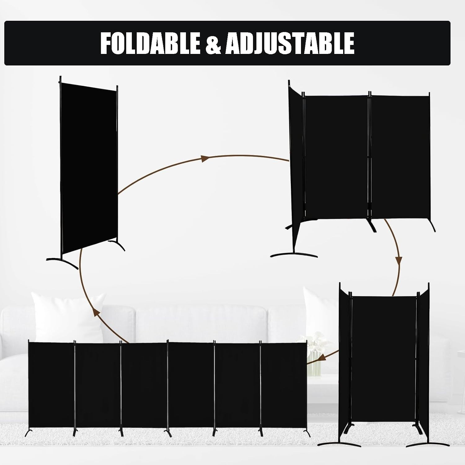 Room Divider-Folding Privacy Screens, 6 ft 6 Panel Wall Separation Blinds Partit