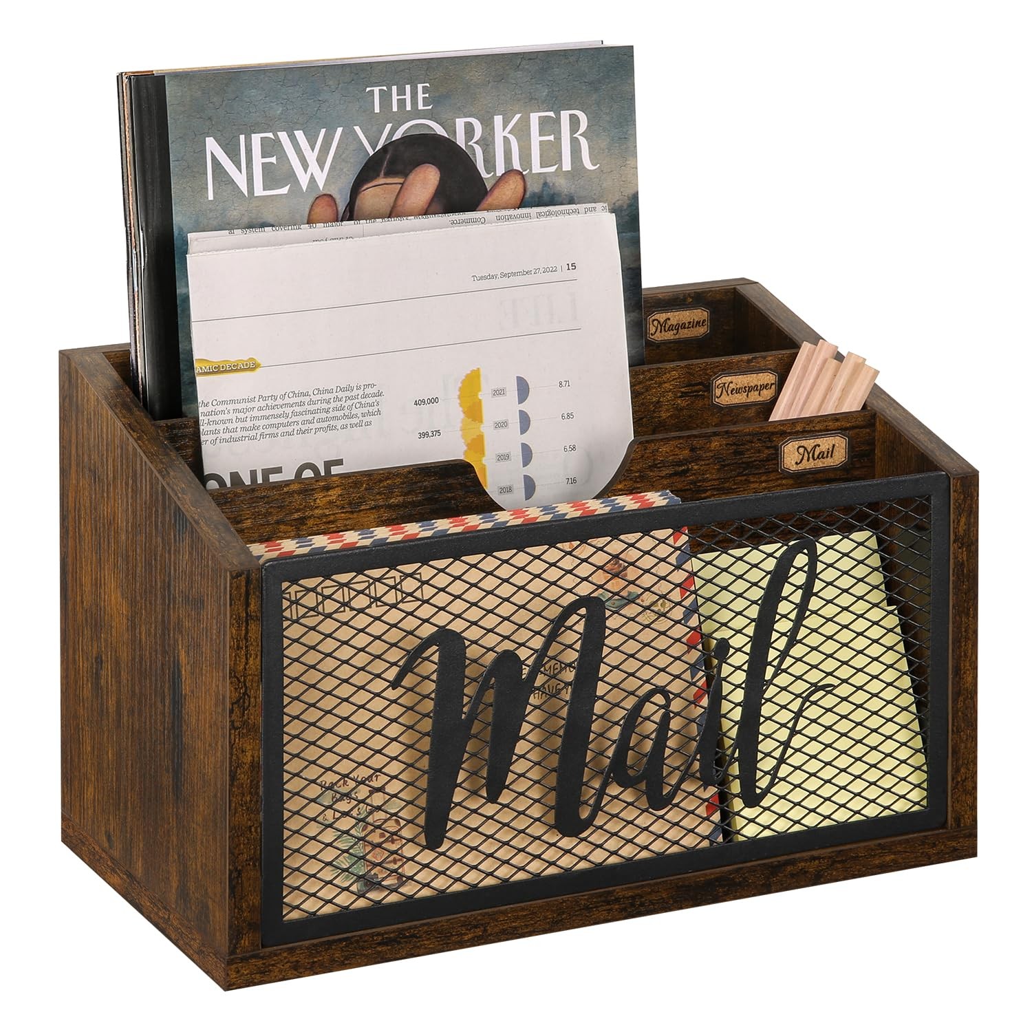 Mail Organizer Countertop, Mail Holder, Mail Sorter for Desk, Desktop Mail Ba...