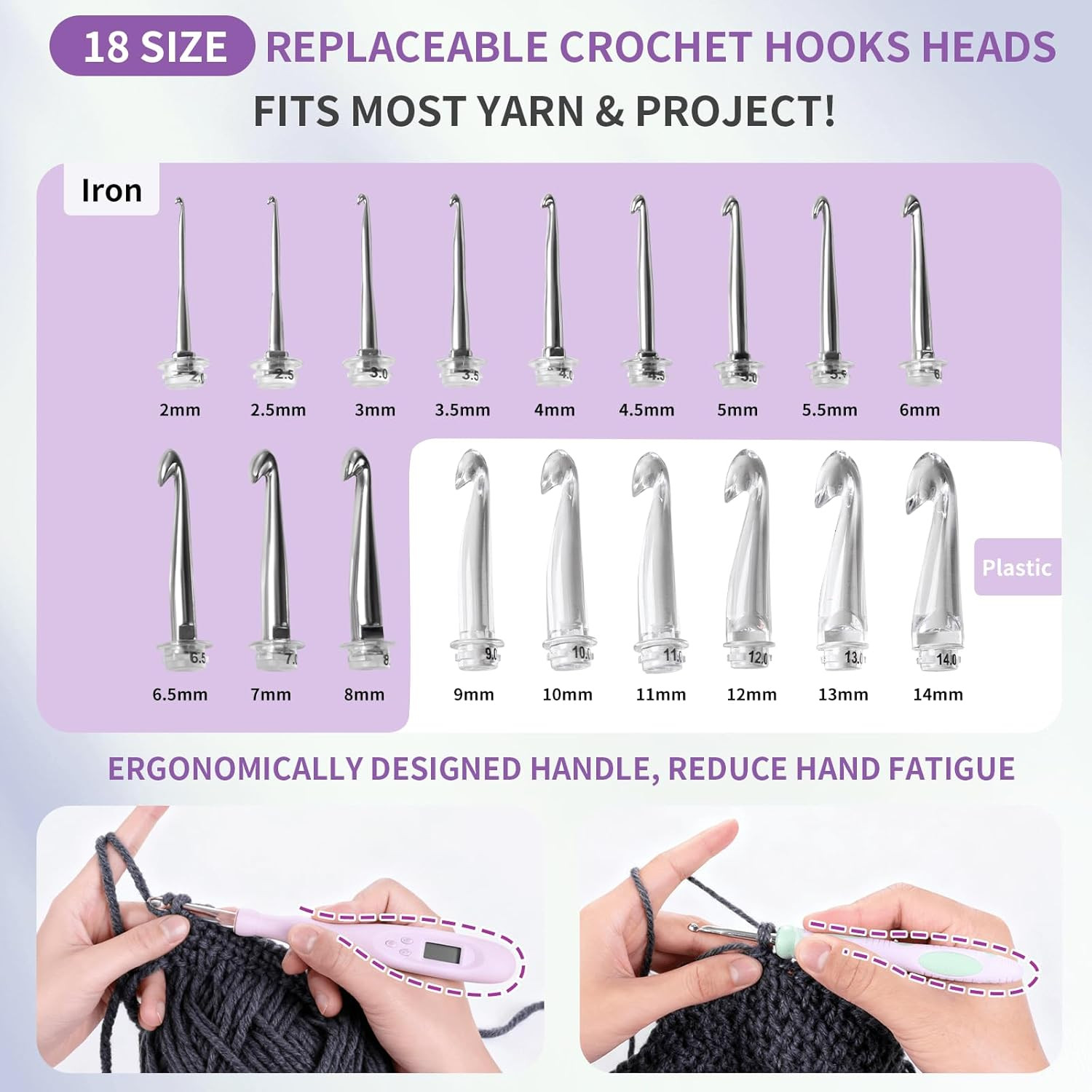 SPEENSUN Light Up Crochet Hook Set with Stitch/Row Counter, 18 Replaceable Heads