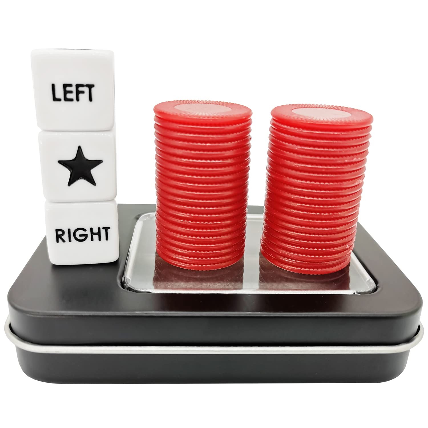 Ahoper Left Right Center Dice Game Prime Set with 3 Dices + 40 Chips. Red