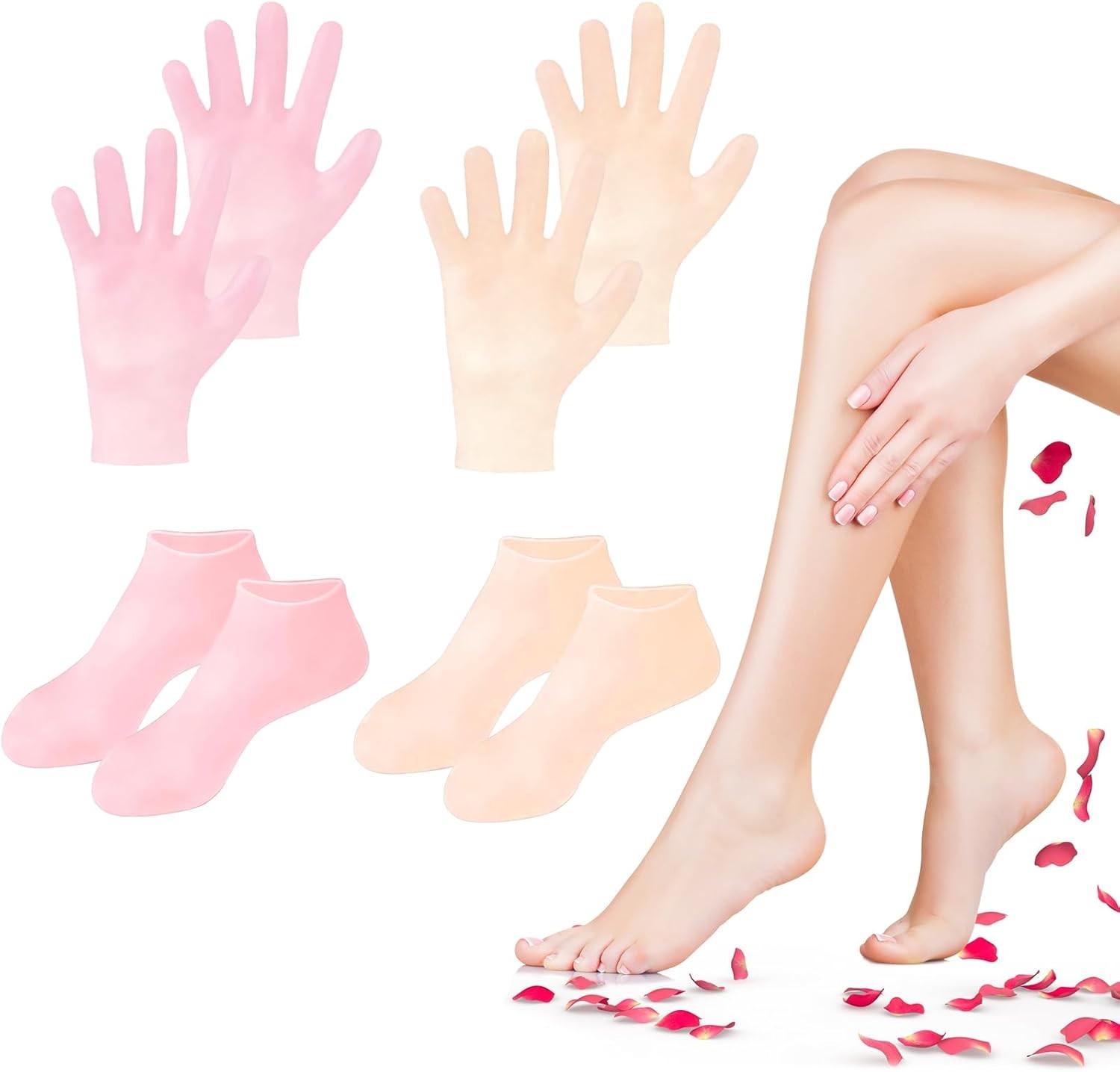 4 Pairs Silicone Socks Gloves Set for Dry Cracked Feet and Hands, Silicone Foot