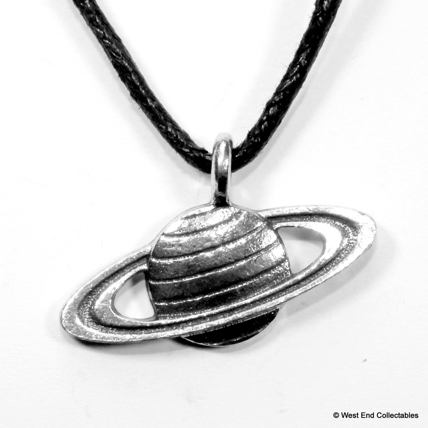 Planet Saturn Pewter Charm Pendant Necklace - UK Made - Solar System Astronomy