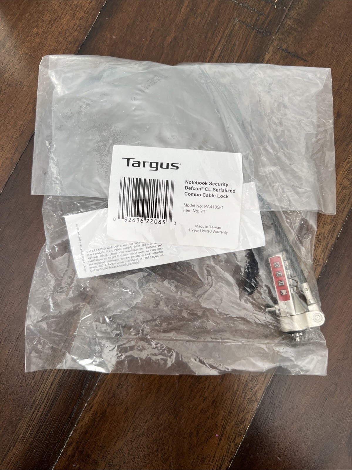 Targus Notebook Security DEFCON CL Serialized Combo Cable Lock Model: PA410S-1