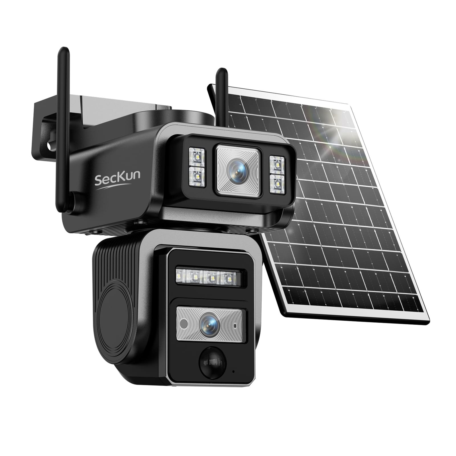 SecKun AJ19 Outdoor Solar Wireless Home Security Camera, 2.4GHz WiFi, Dual Le...