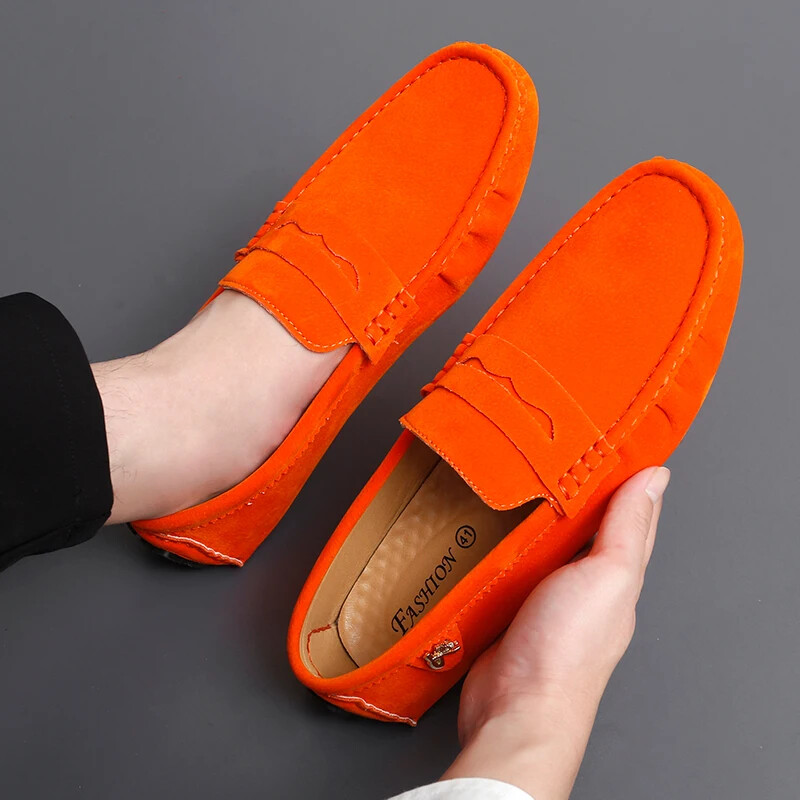 Fashion Men's Suede Loafers Comfortable Casual Shoes Slip on Flat Driving Shoes