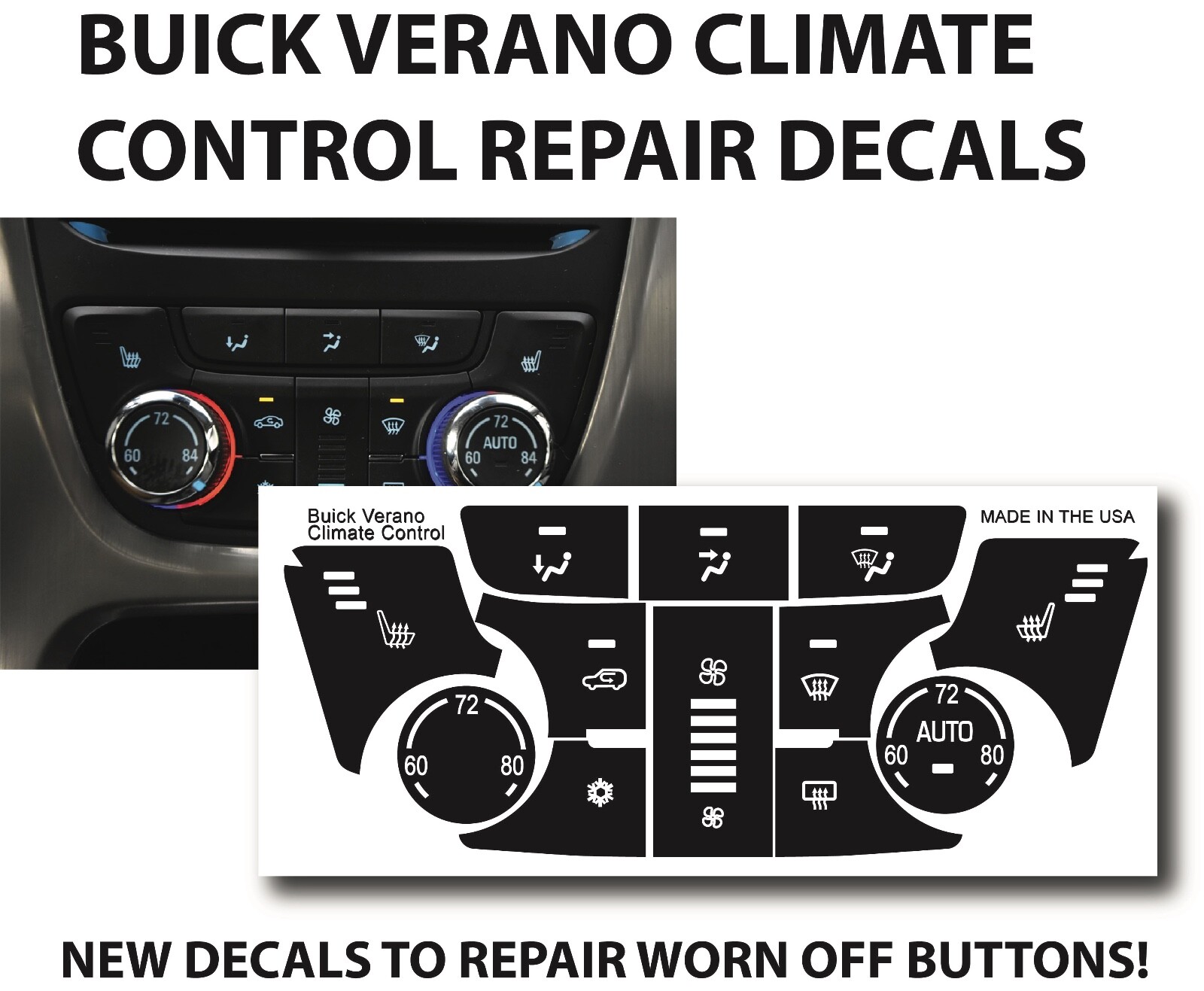 2012-2015 Buick Verano Climate Control Button Repair Decal Sticker Set