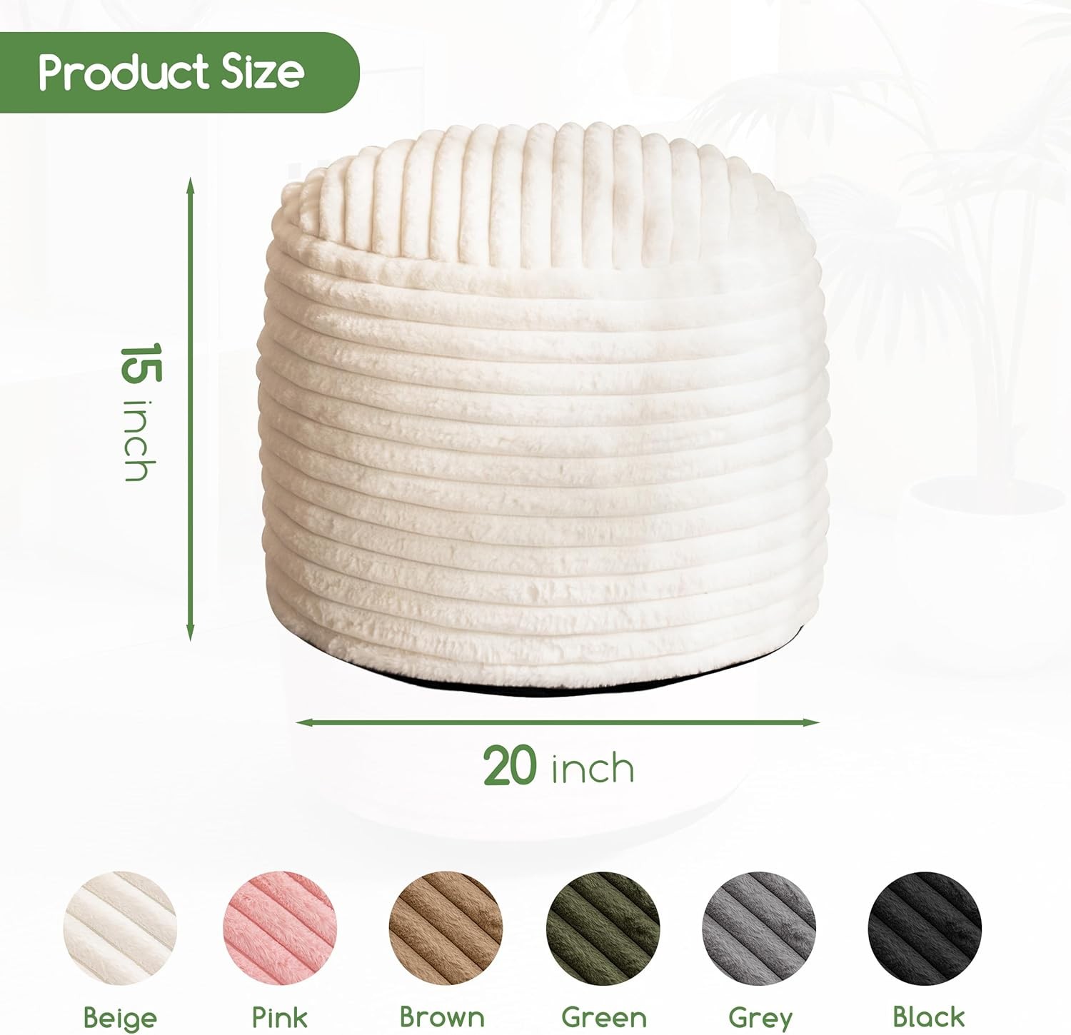 Round Stuffed Pouf Ottoman Stripe Faux Fur Poufs W/ Foam Chunk Filling Furry &