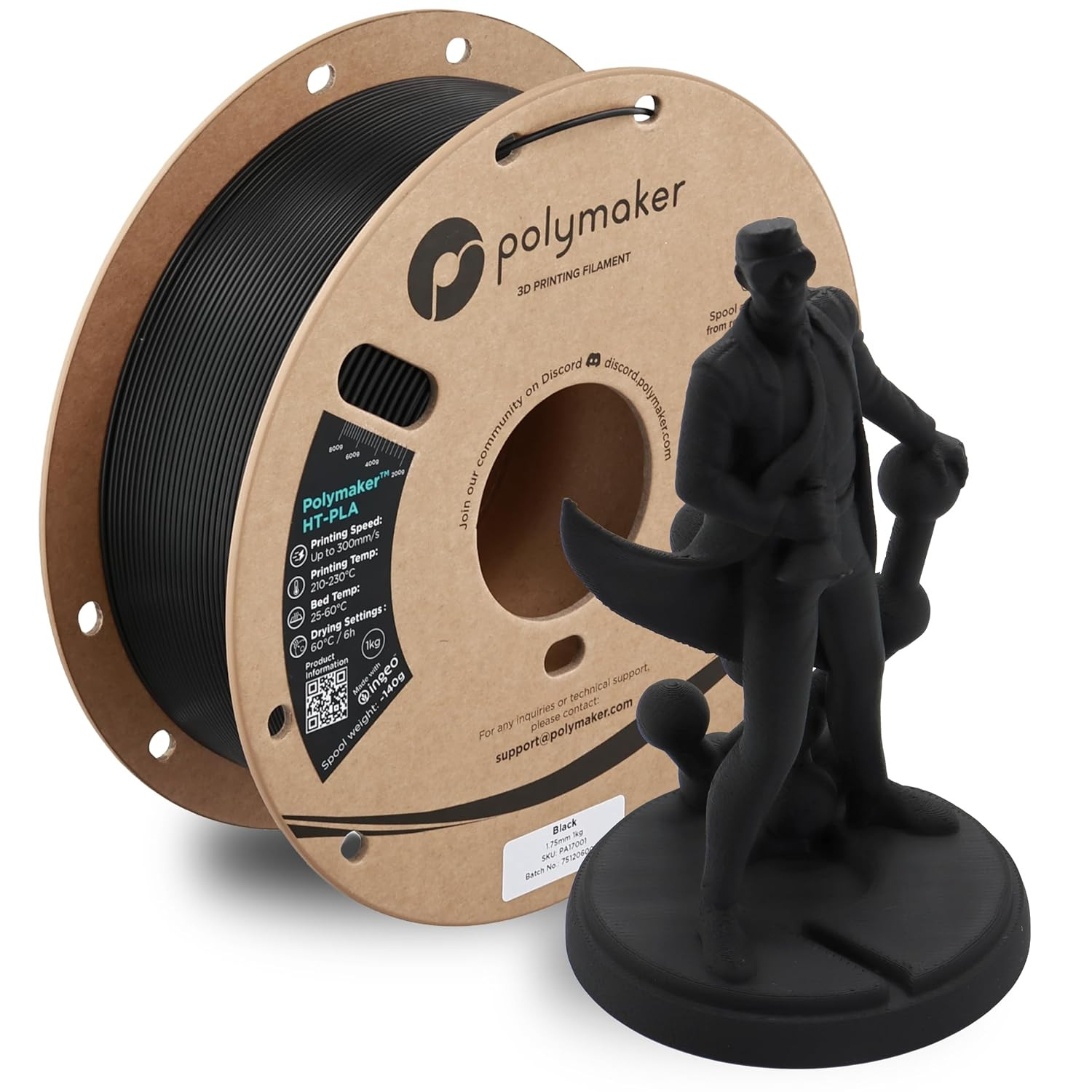 HT-PLA Filament 1.75Mm Black, High Temp PLA for 3D Printing, Heat Stable up to 1