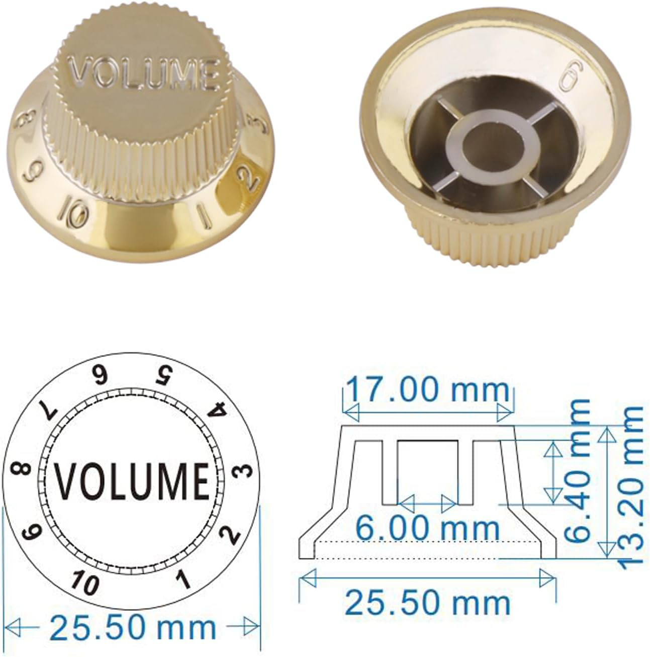 3pcs Gold Guitar Volume Tone Control Knobs Set Fit Strat ST