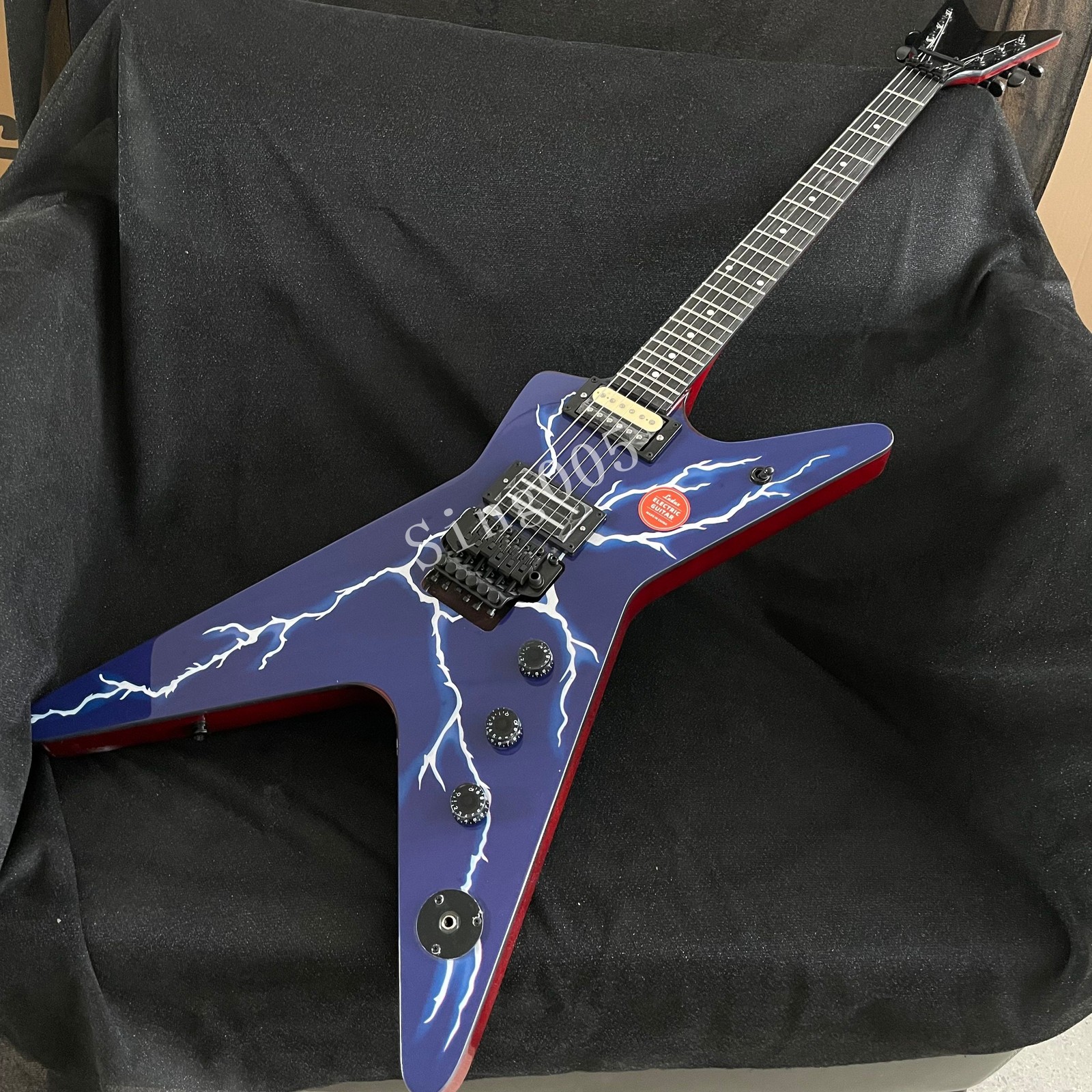 Blue Lightning Special Shape Electric Guitar HH Pickup Black Hardware FR Bridge