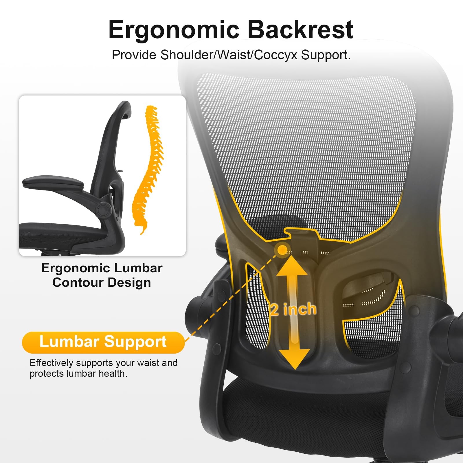 Ergonomic Mesh Office Chair, Adjustable Lumbar Support, Flip-Up Arms, Rolling...