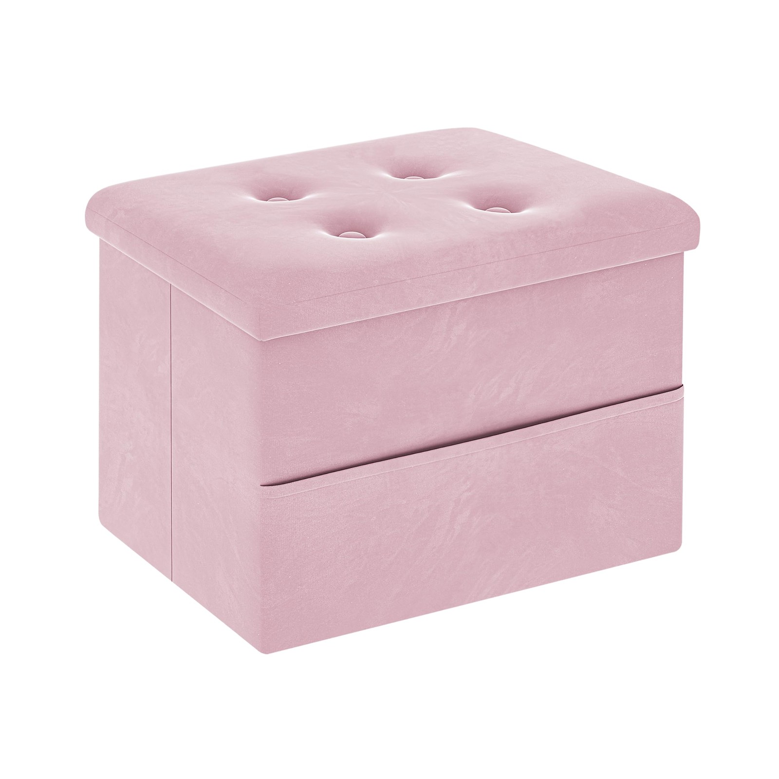 Small Storage Ottoman Foot Rest Velvet Side Pocket Pink 16x12x12 Inch Foldable