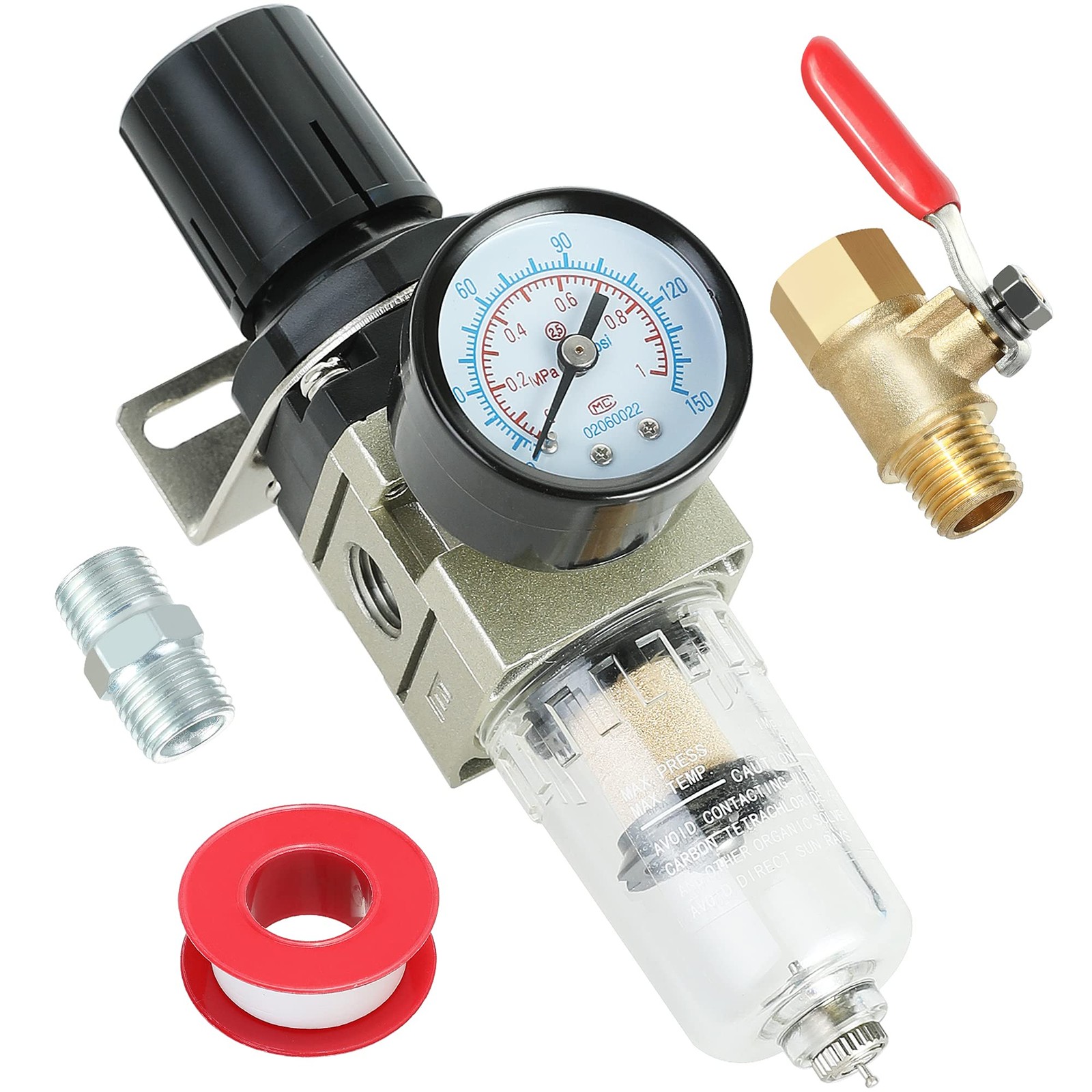 1/4 Inch Air Compressor Filter Regulator Combo, Water Oil Separator with Pres...