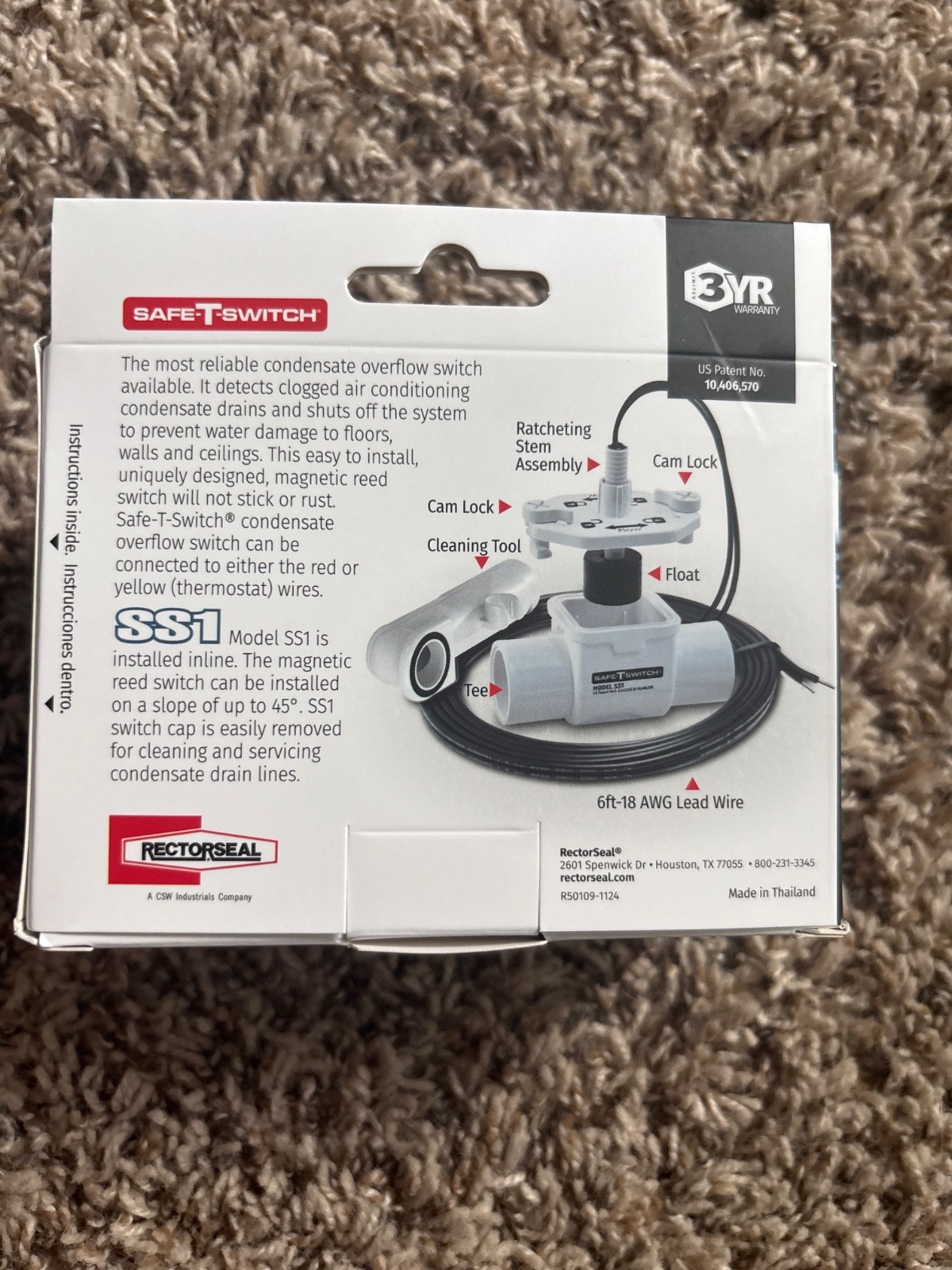 RectorSeal SS2 Low Voltage Condensate Overflow Shut Off Switch 97087
