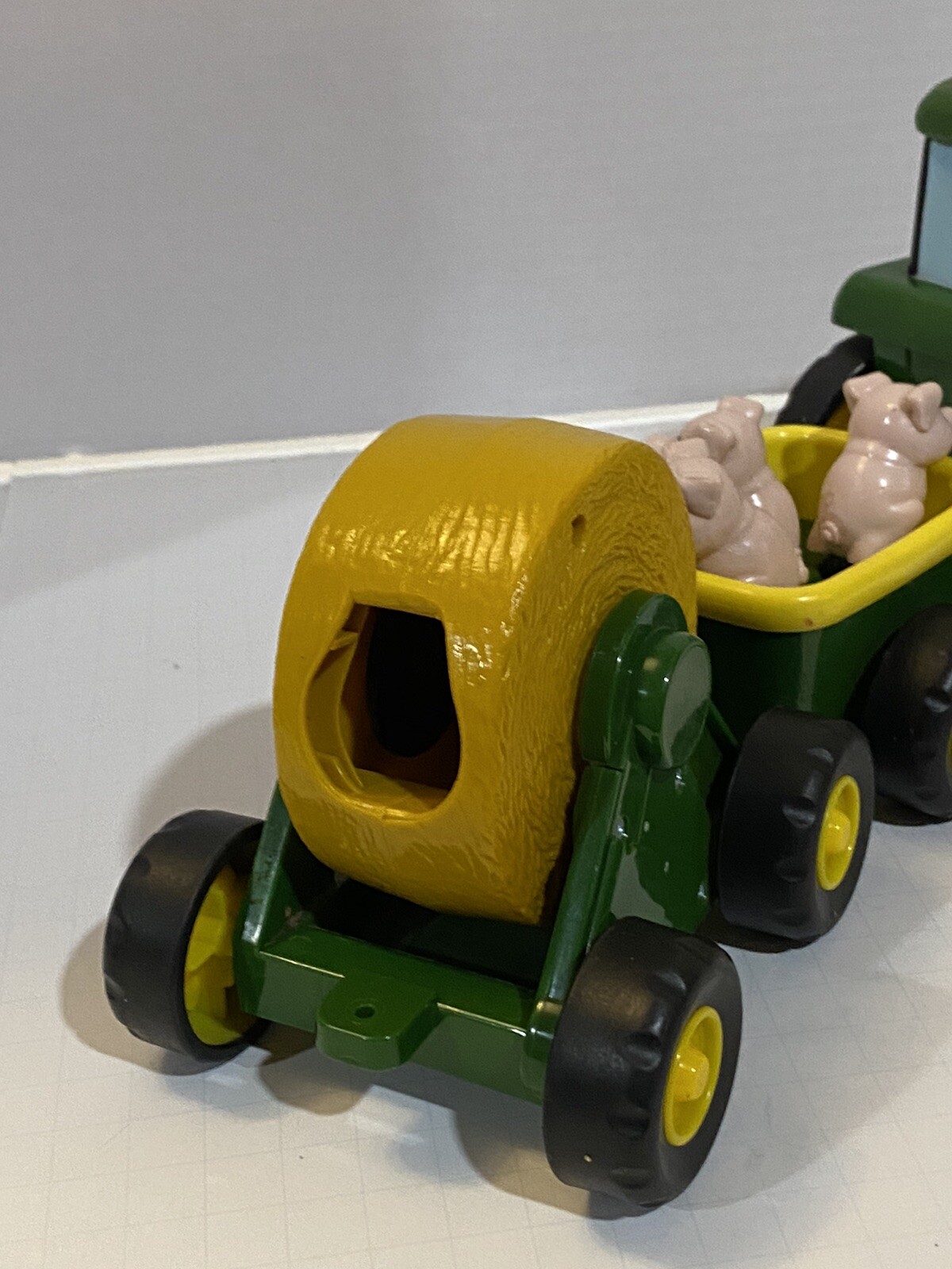 John Deere Rubber & Plastic Three Pc Tractor Set. Push Button & Music Plays