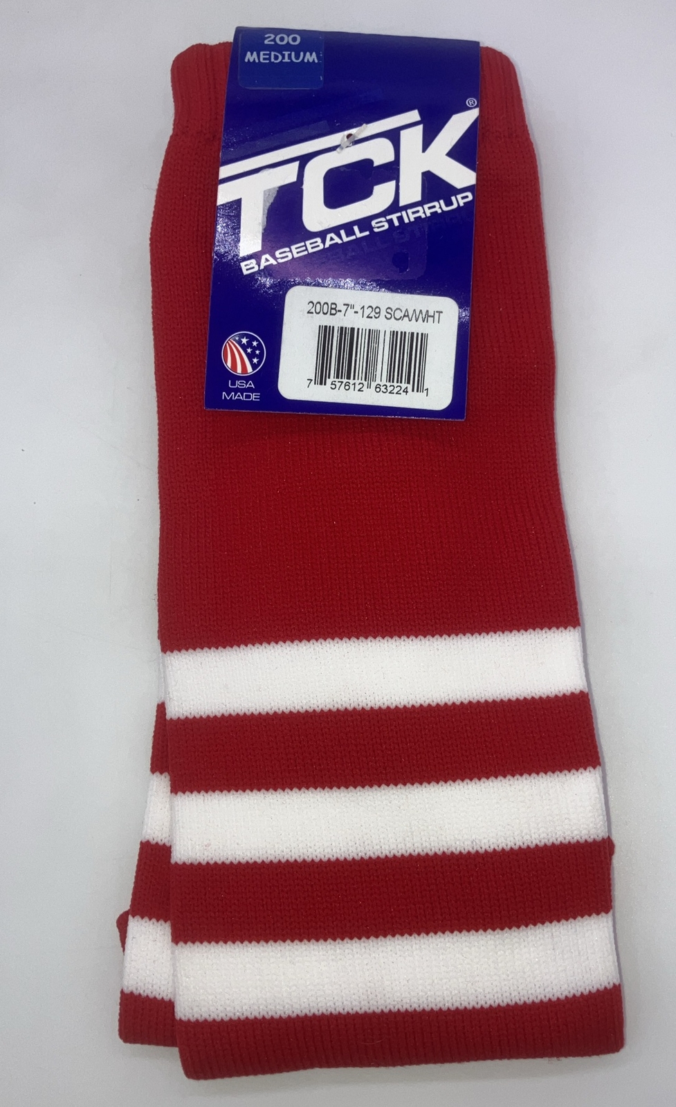 NEW TCK Baseball Stirrup Socks Nylon Medium #200 Red W/ White Stripes USA NWT