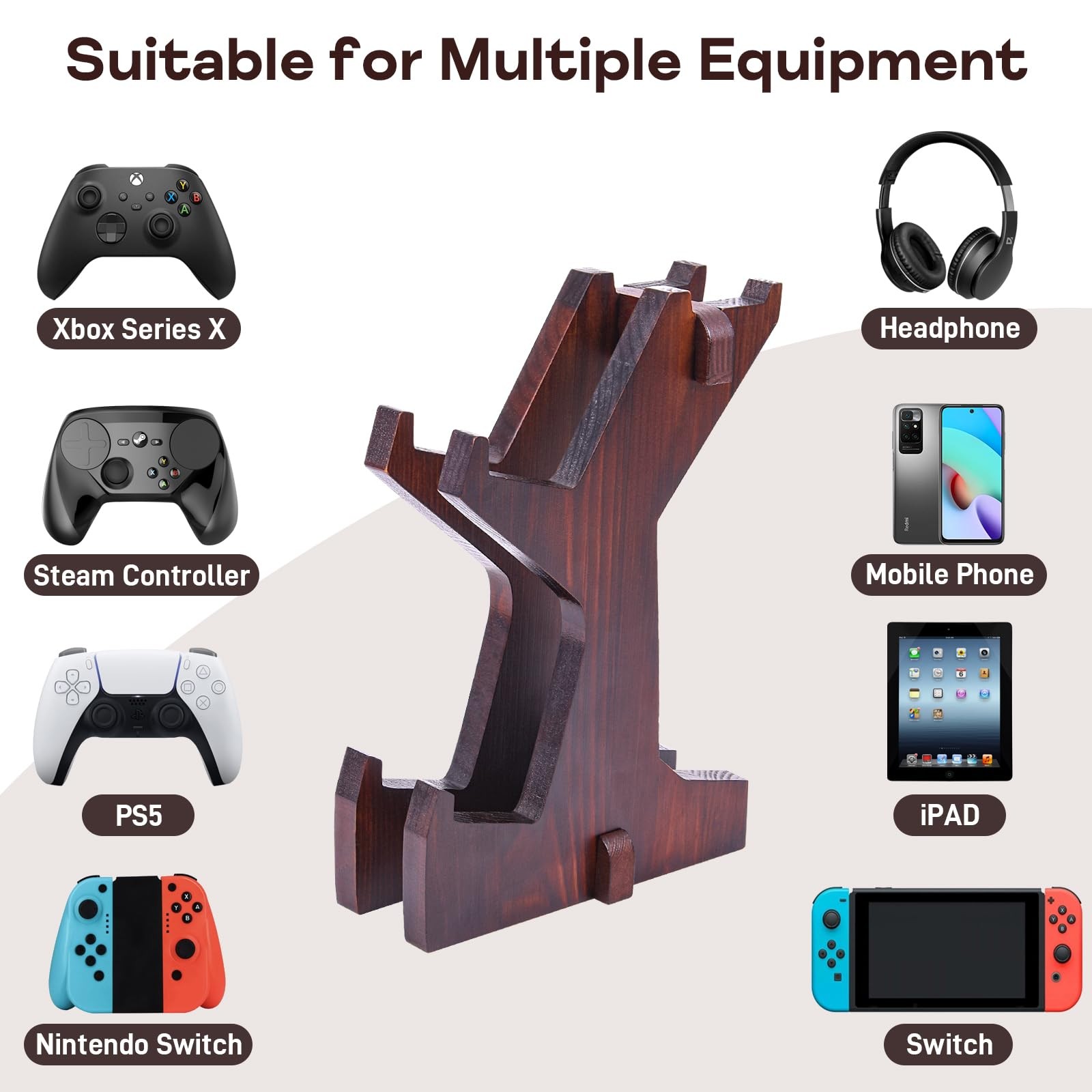Wooden 2-Tier Game Controller & Headset Stand for PS5/PS4/Xbox Series