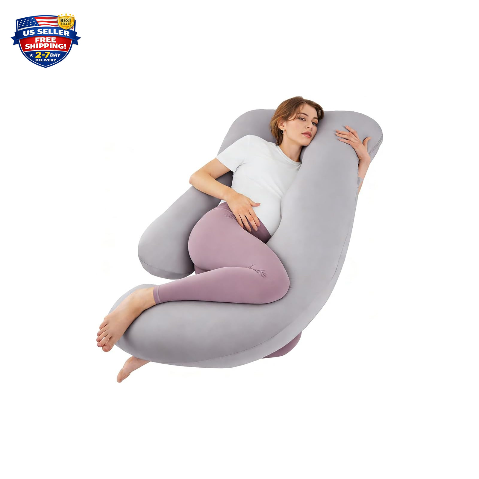 Pregnancy Pillow G Shape Maternity Support Pillow 56 Inch Grey Microfiber Cover