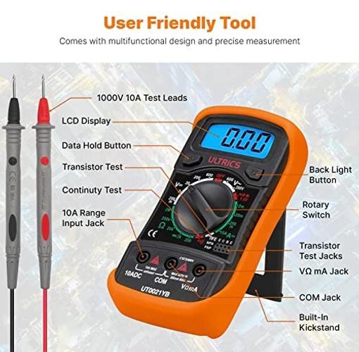 Digital Multimeter Tester by ULTRICS, 2000 Counts Volt Meter and Voltage