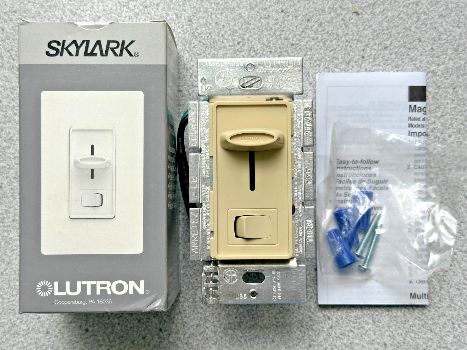NEW Lutron SLV-600P-IV Skylark Low Voltage Dimmer Slider Ivory 600 VA 120V