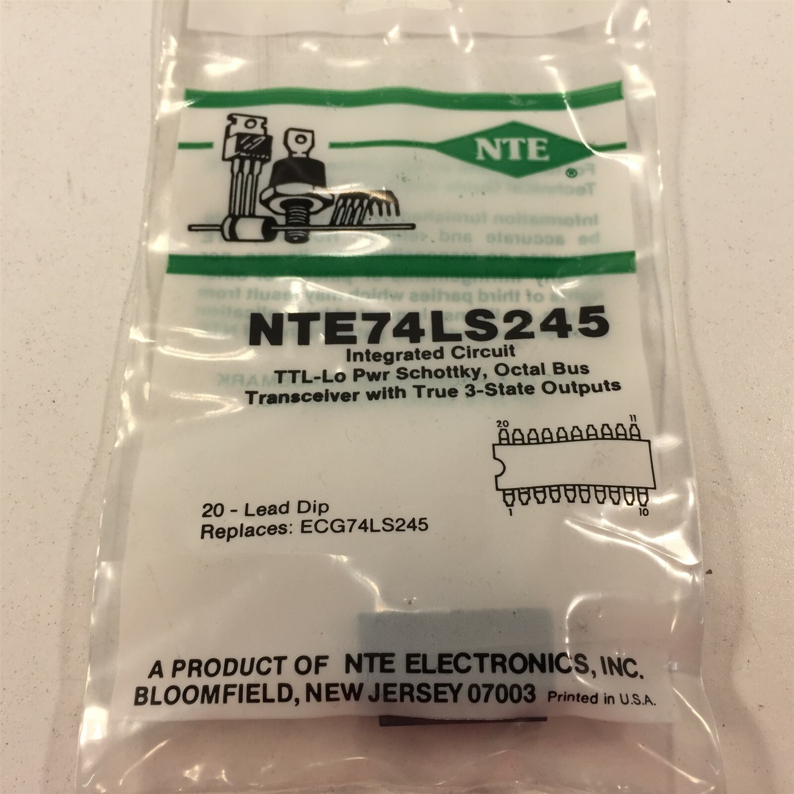 (3) NTE NTE74LS245 IC TTL− Octal Bus Transceiver w/3−State Outputs - Lot of 3