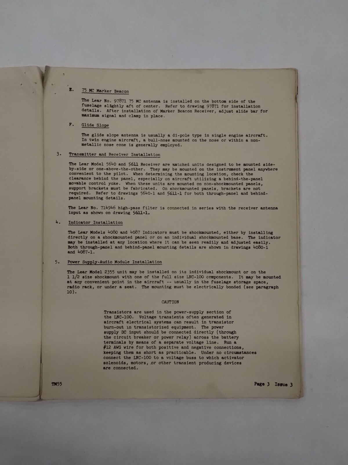 Lear Navigation-Communication System LNC-100 Installation Instructions-Original