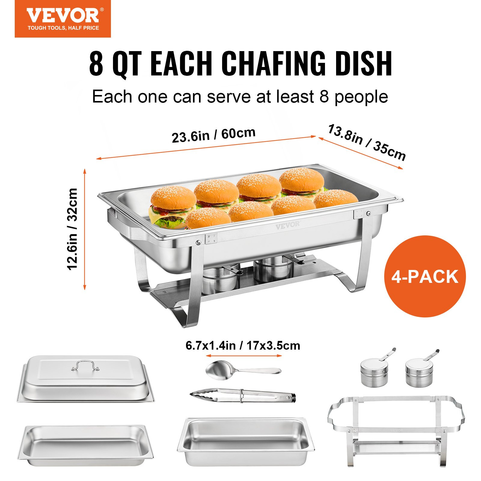 Chafing Dish Buffet Set, 8 Qt 4 Pack, at Least 8 People Eac