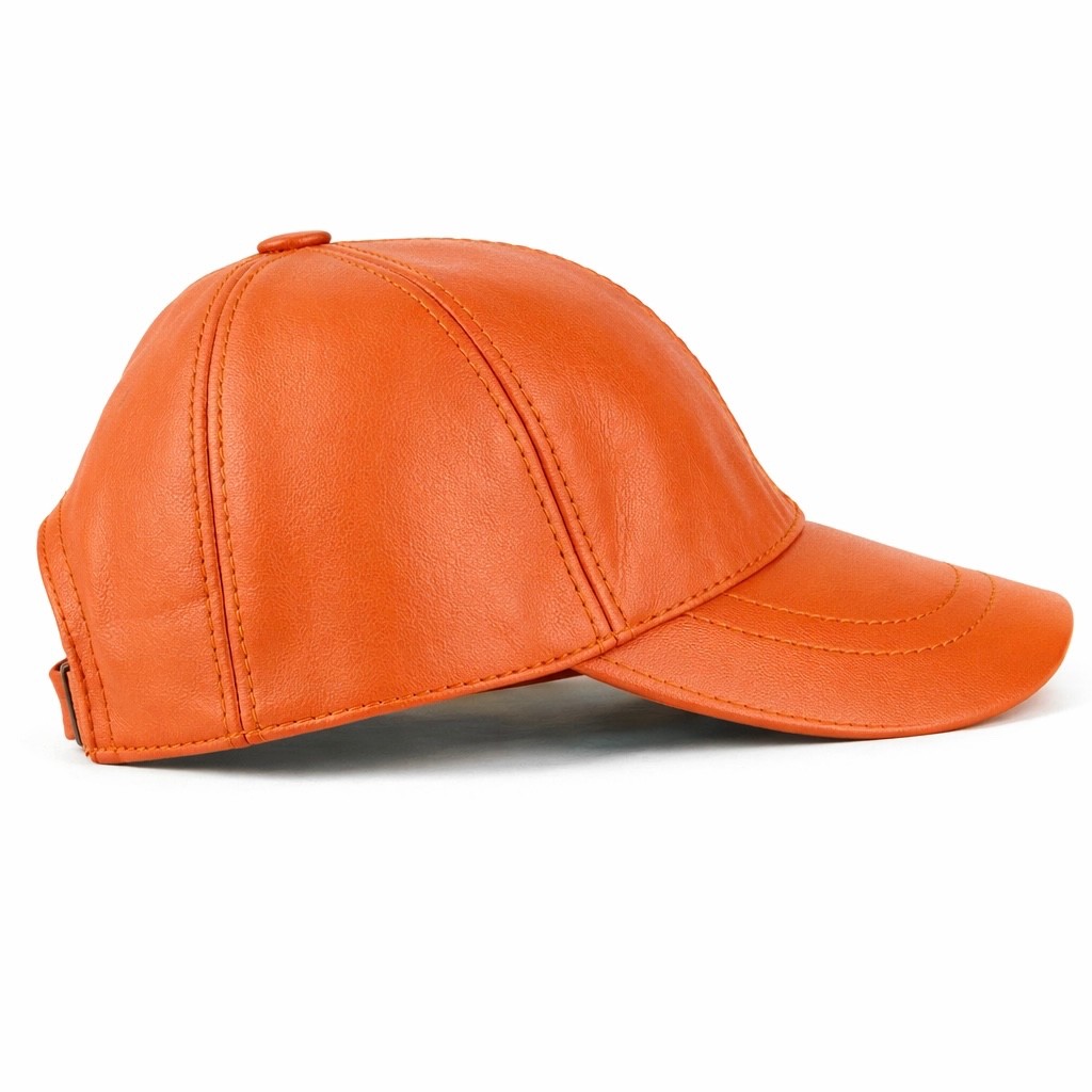 Leather Baseball Cap Hat – 100% Genuine Orange Leather Hat, Limited Edition
