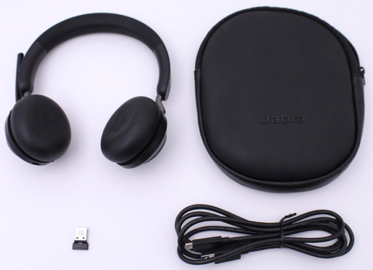 Jabra Evolve2 65 Stereo Wireless Headset w/ USB Dongle Cable & Pouch Tested