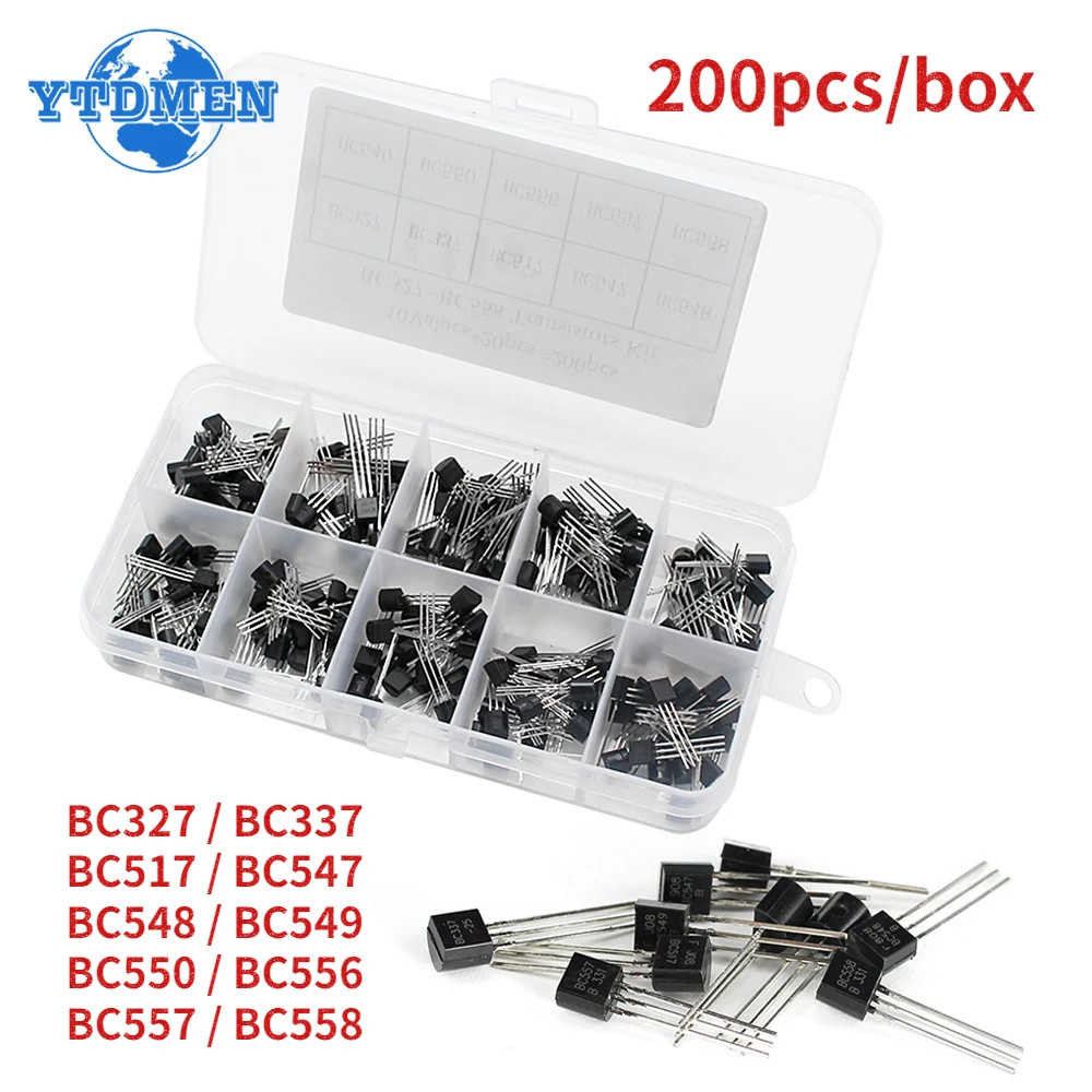 200PCS TO-92 Transistor Kit NPN PNP BC327 337 517 547 548 549 550 556 557 BC558