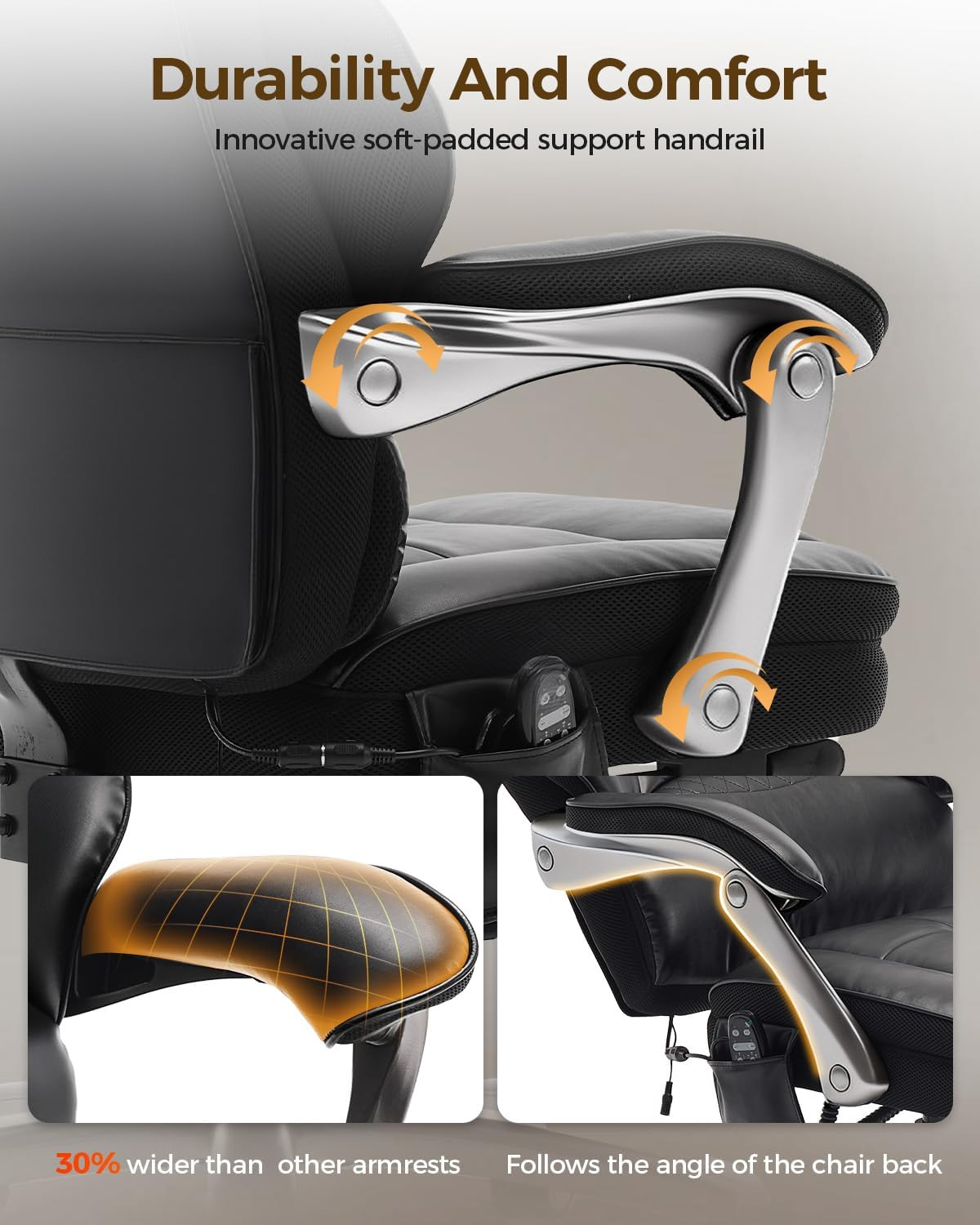 600LBS Big and Tall Office Chair with Massage and Heat, 23.5" Wide Leather Offic